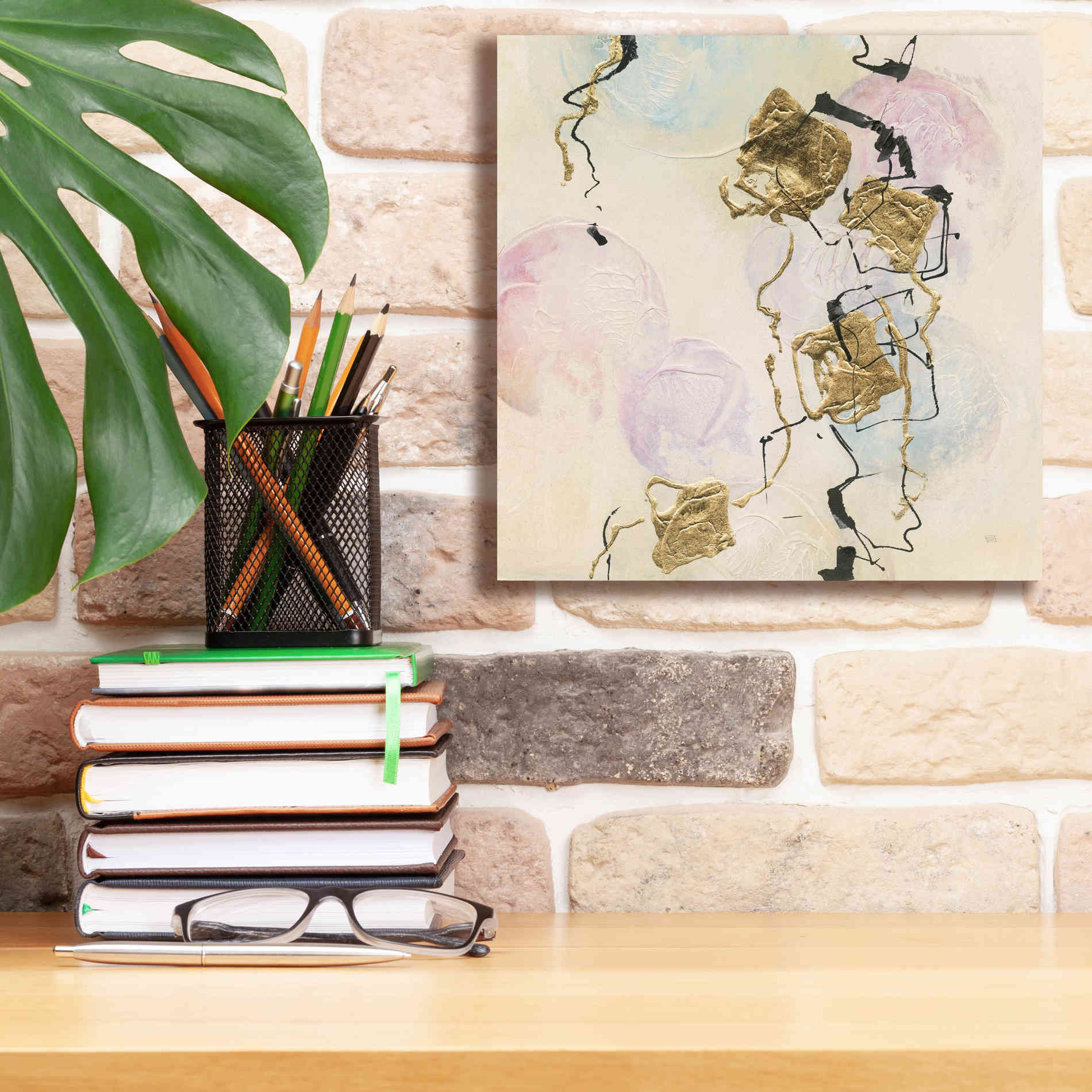 'Gold Blocks On Pastel I' by Chris Paschke, Giclee Canvas Wall Art,12 x 12