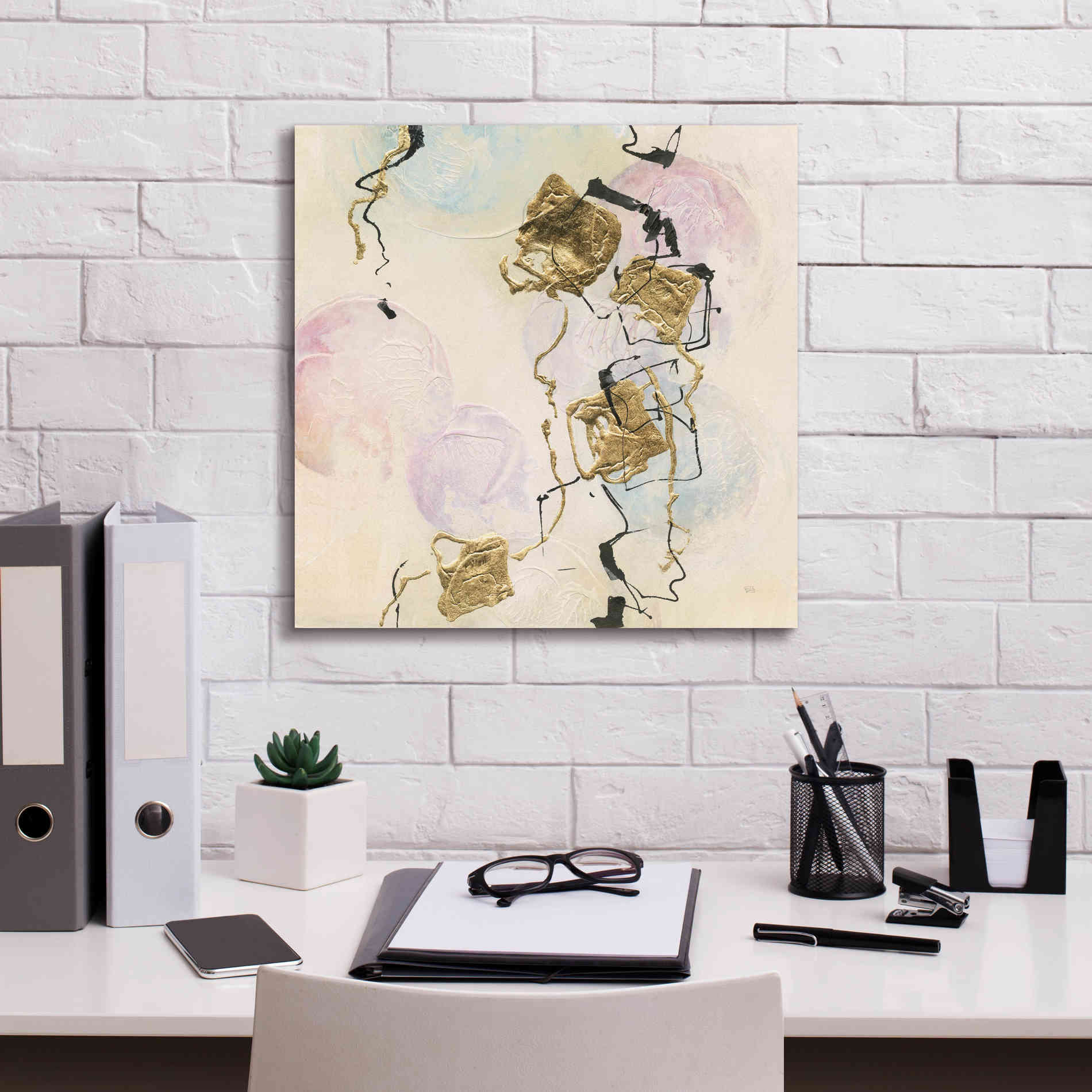 'Gold Blocks On Pastel I' by Chris Paschke, Giclee Canvas Wall Art,18 x 18