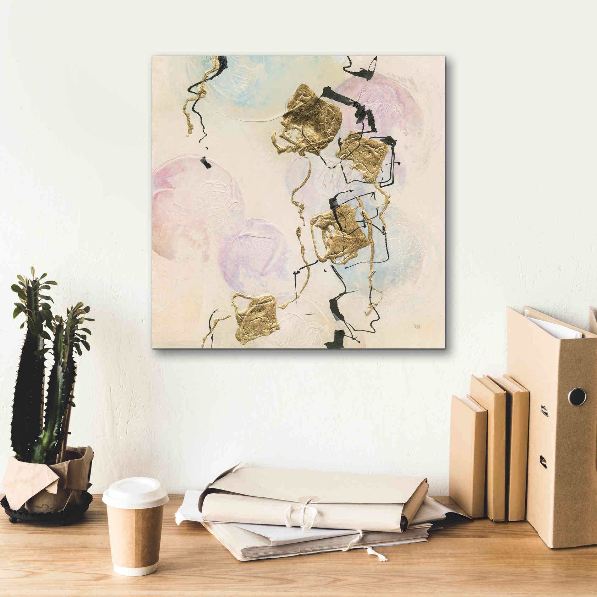 'Gold Blocks On Pastel I' by Chris Paschke, Giclee Canvas Wall Art,18 x 18