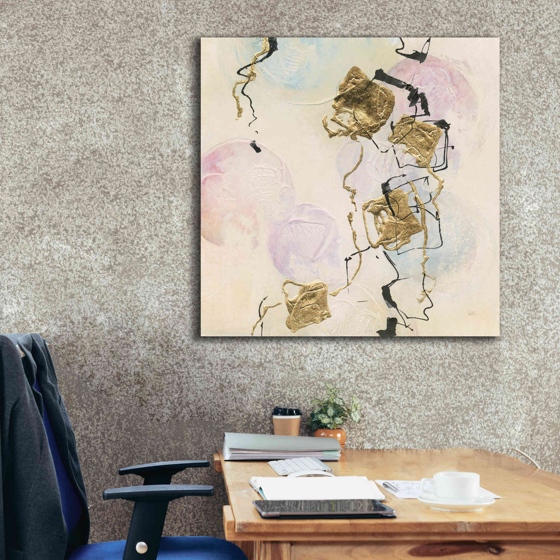 'Gold Blocks On Pastel I' by Chris Paschke, Giclee Canvas Wall Art,37 x 37