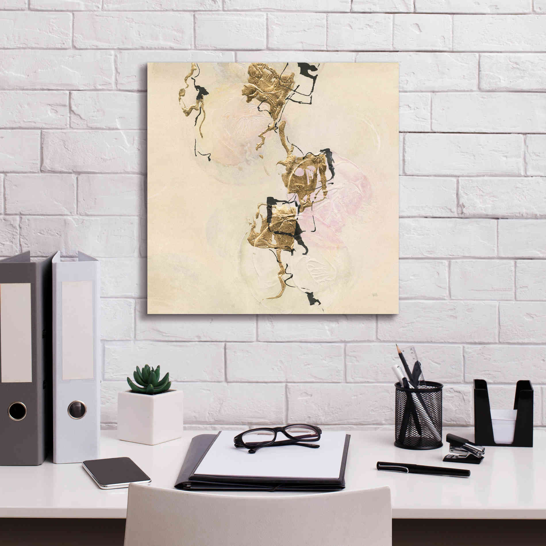 'Gold Blocks On Pastel II' by Chris Paschke, Giclee Canvas Wall Art,18 x 18