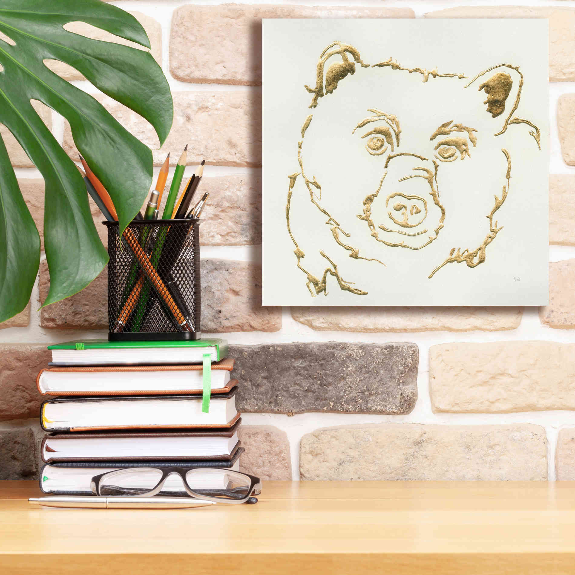 'Gilded Black Bear' by Chris Paschke, Giclee Canvas Wall Art,12 x 12