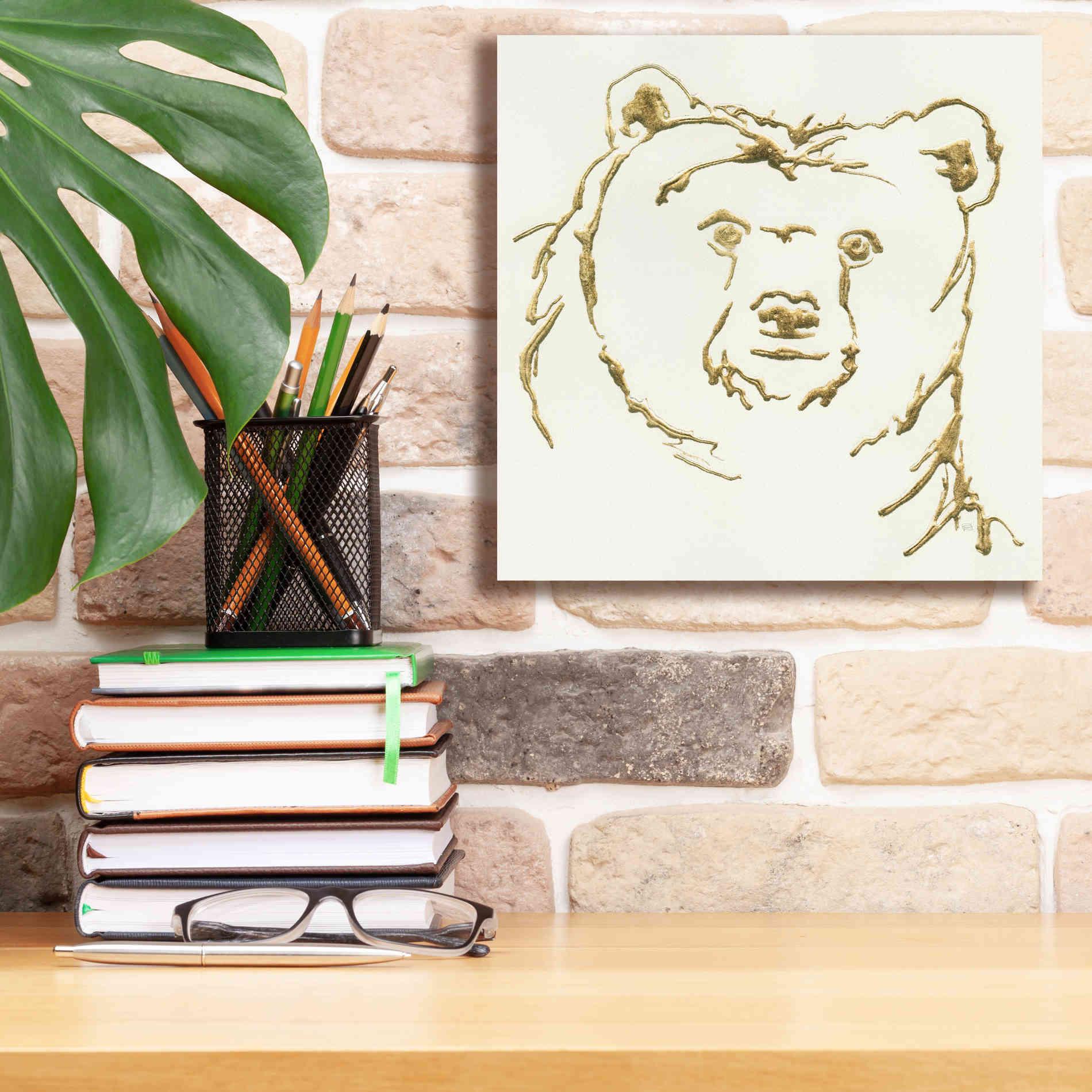 'Gilded Brown Bear' by Chris Paschke, Giclee Canvas Wall Art,12 x 12