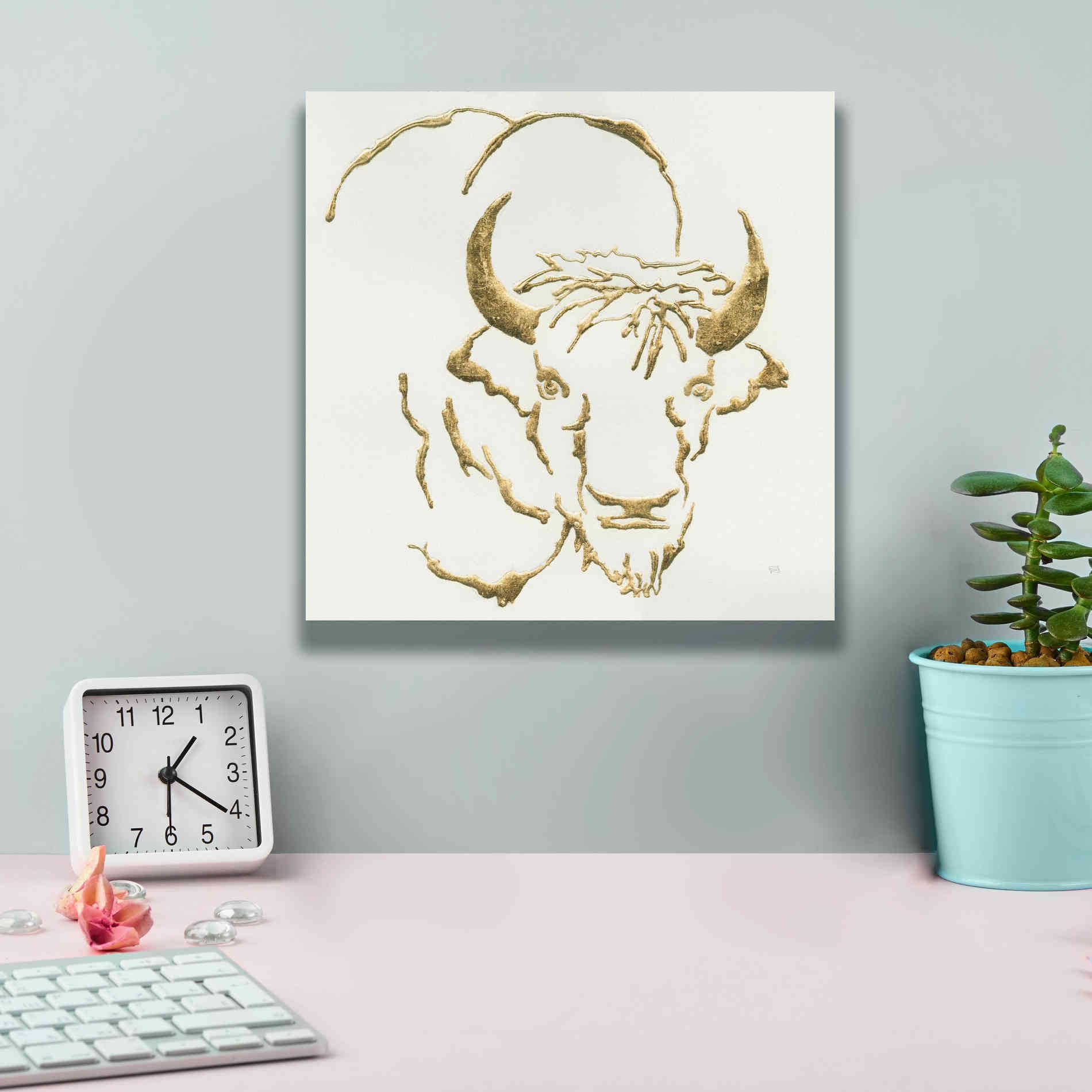 'Gilded Bison' by Chris Paschke, Giclee Canvas Wall Art,12 x 12