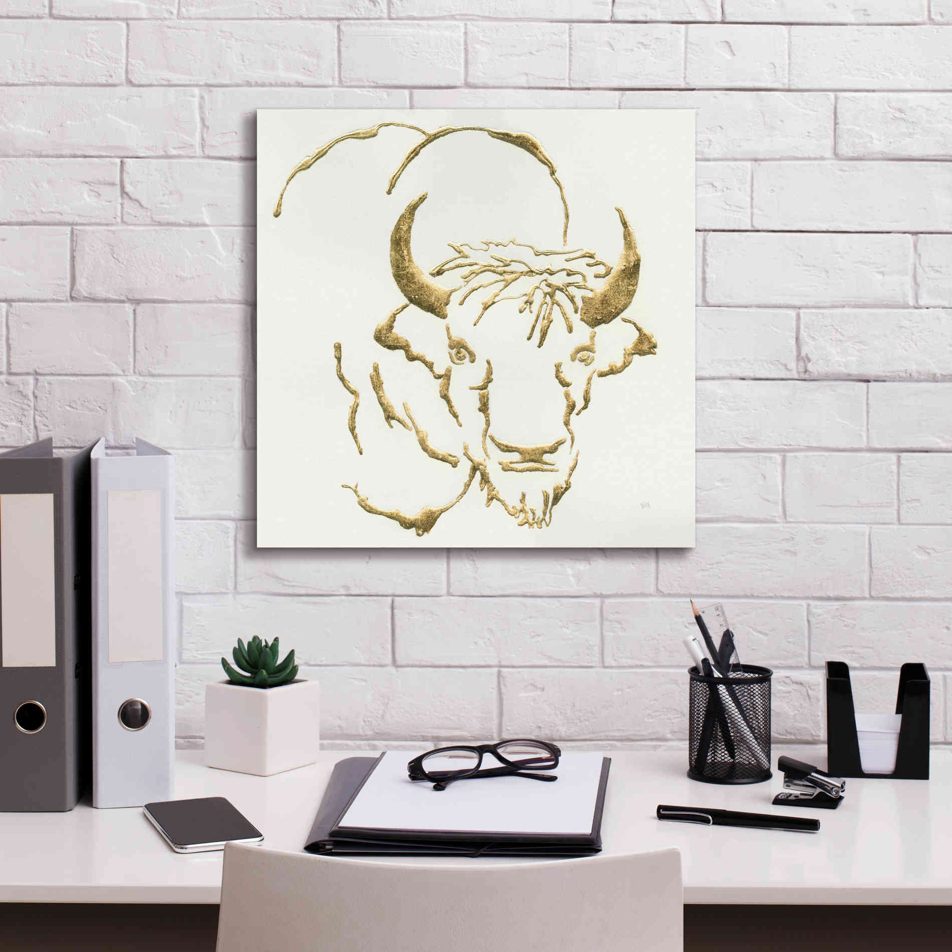 'Gilded Bison' by Chris Paschke, Giclee Canvas Wall Art,18 x 18