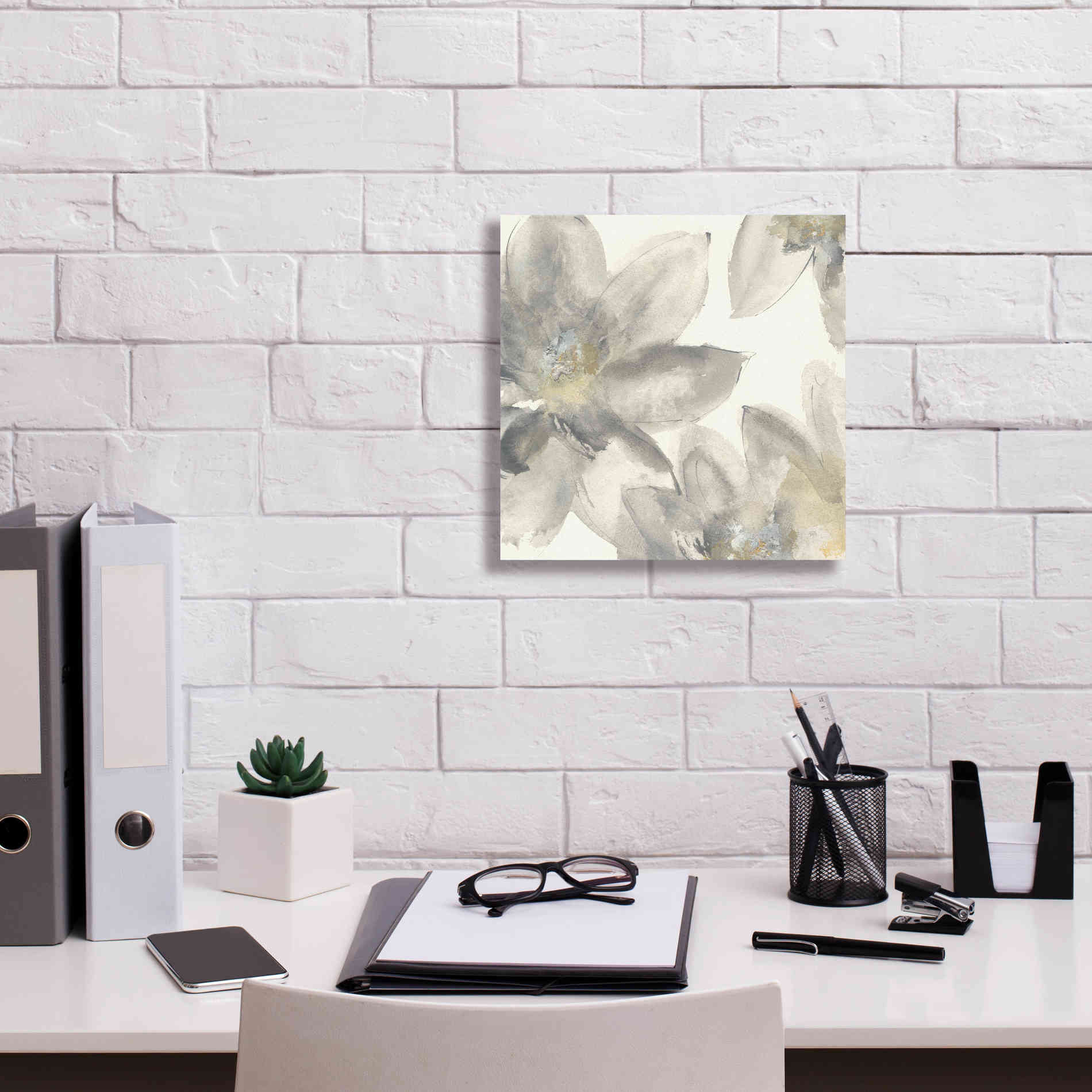 'Gray And Silver Flowers I' by Chris Paschke, Giclee Canvas Wall Art,12 x 12