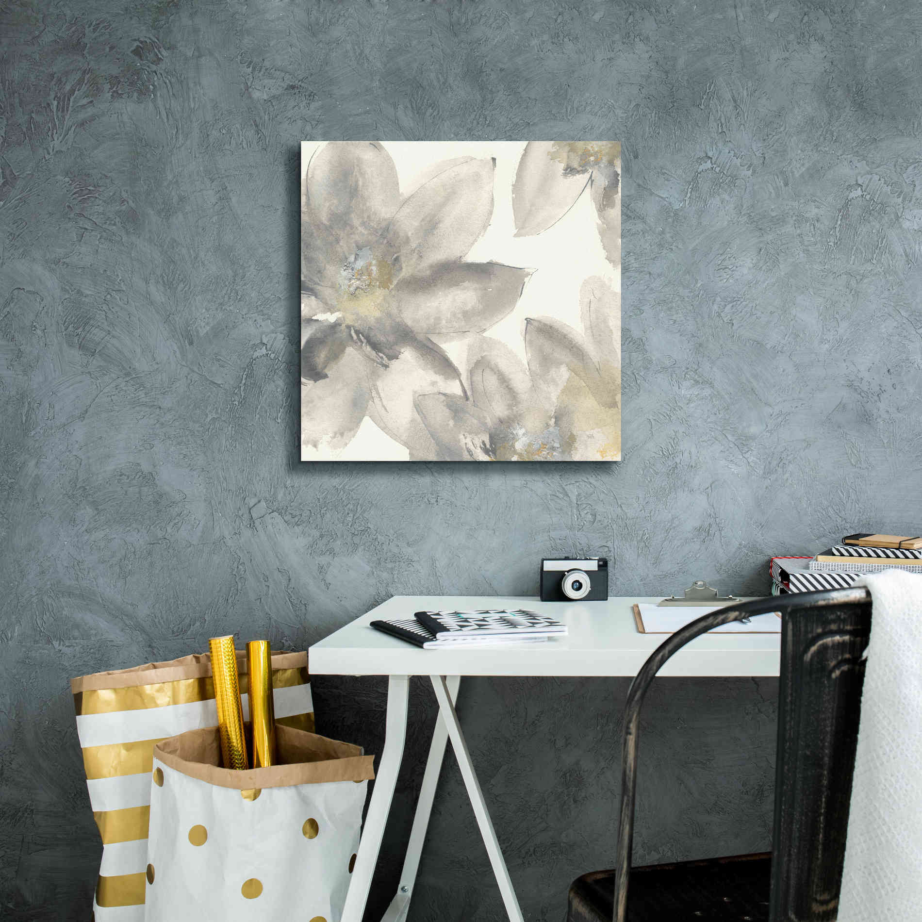 'Gray And Silver Flowers I' by Chris Paschke, Giclee Canvas Wall Art,18 x 18