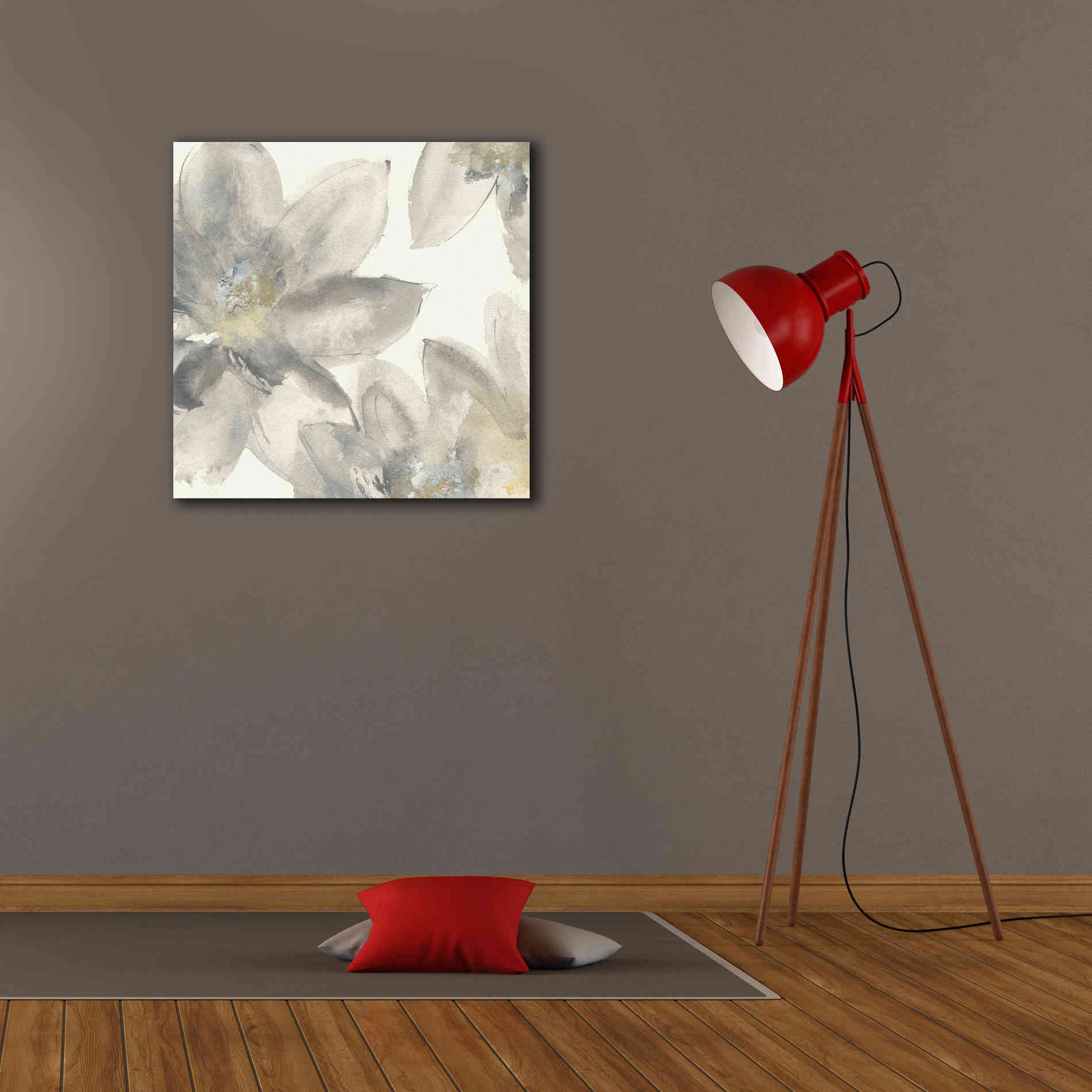 'Gray And Silver Flowers I' by Chris Paschke, Giclee Canvas Wall Art,26 x 26