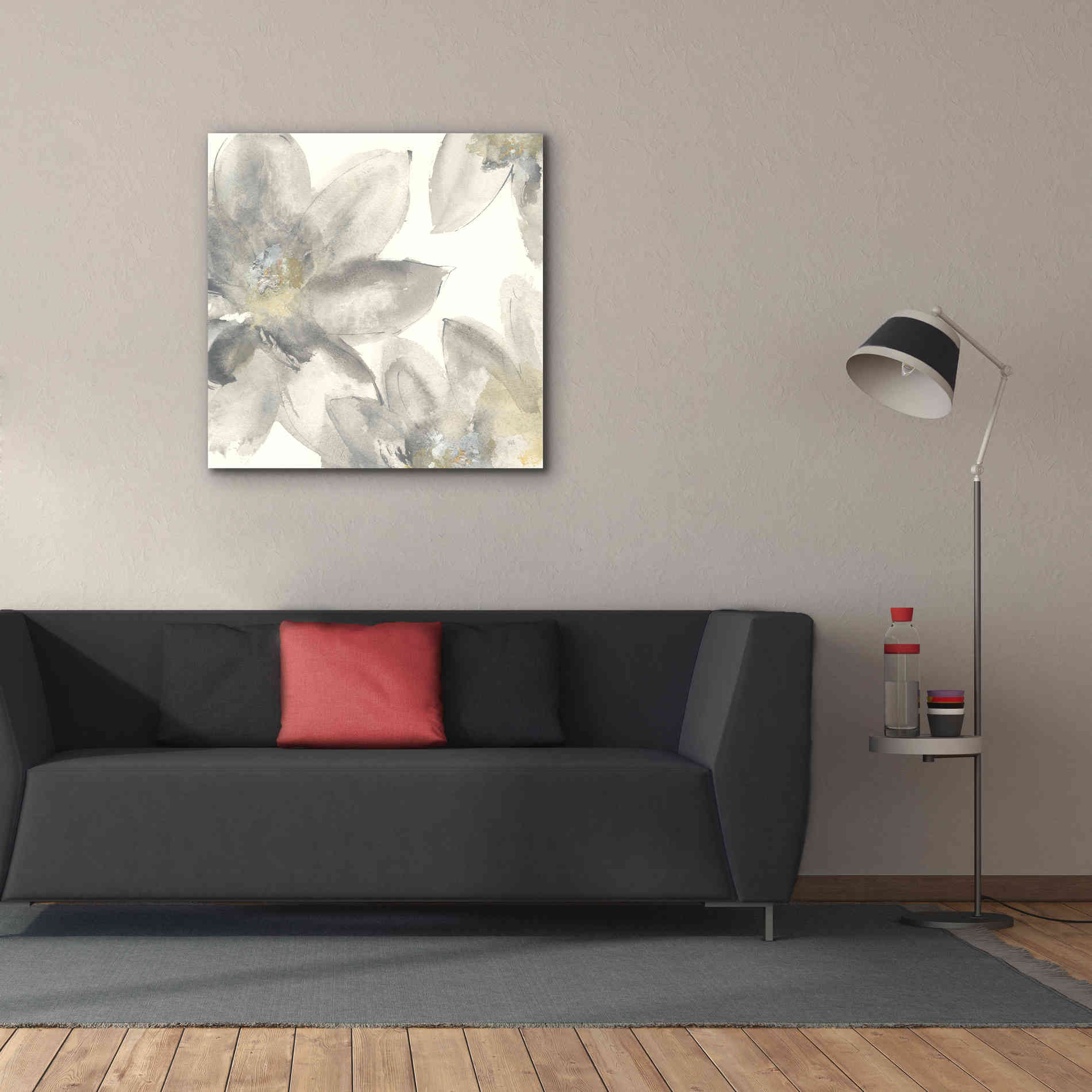 'Gray And Silver Flowers I' by Chris Paschke, Giclee Canvas Wall Art,37 x 37