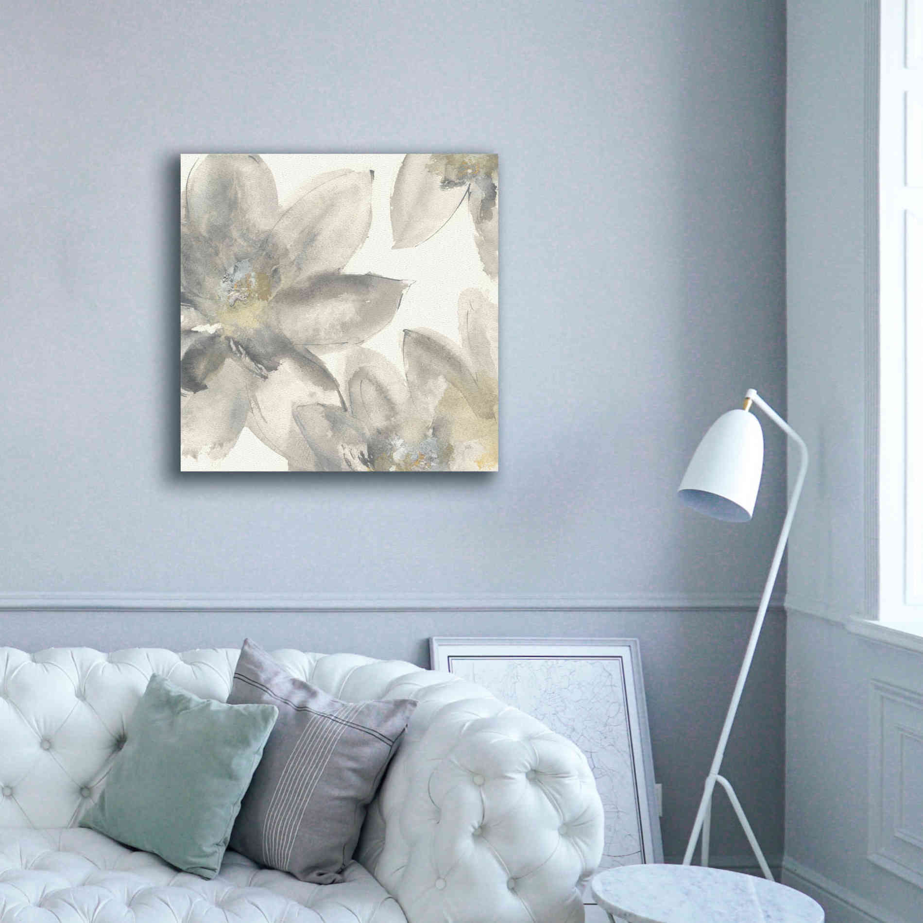 'Gray And Silver Flowers I' by Chris Paschke, Giclee Canvas Wall Art,37 x 37