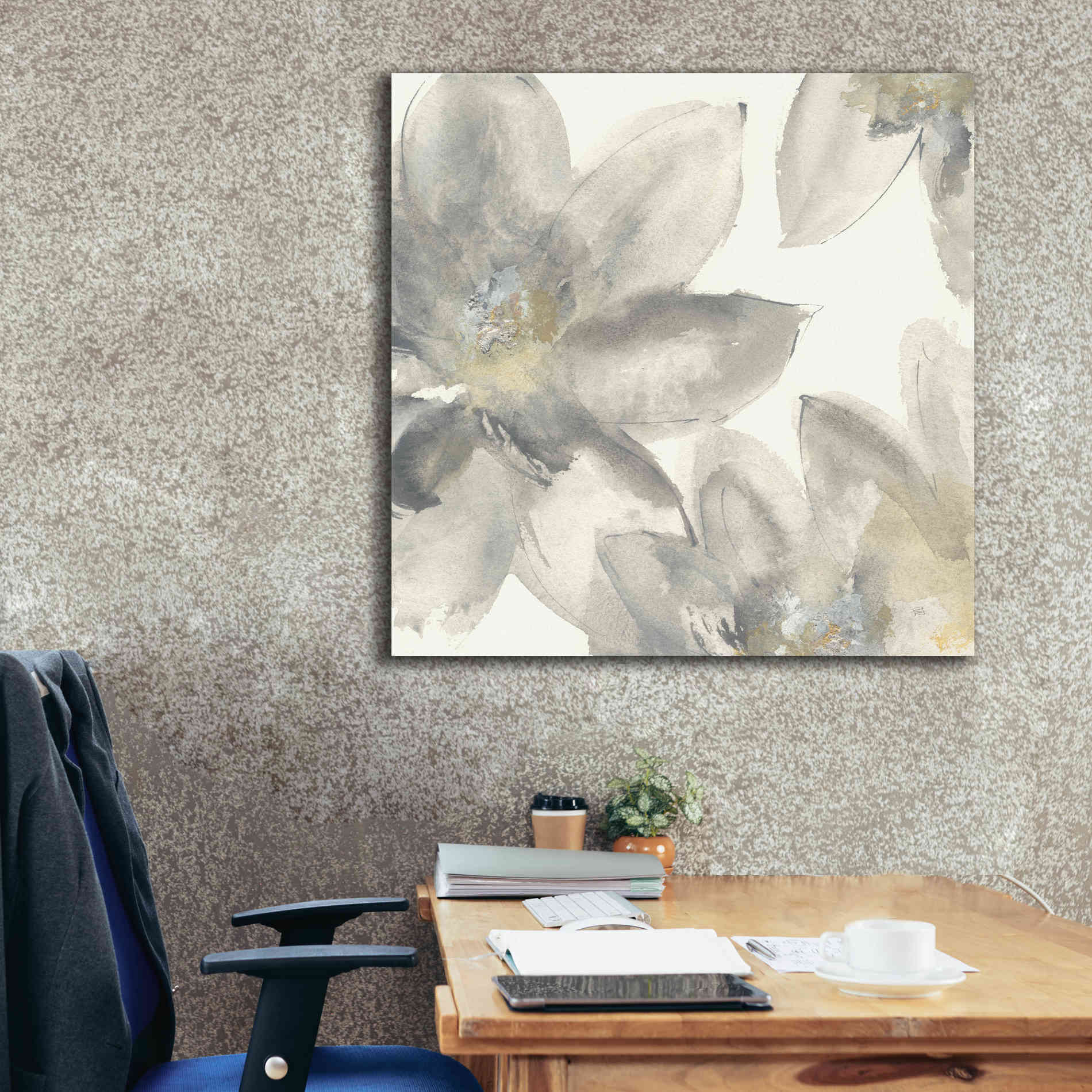 'Gray And Silver Flowers I' by Chris Paschke, Giclee Canvas Wall Art,37 x 37