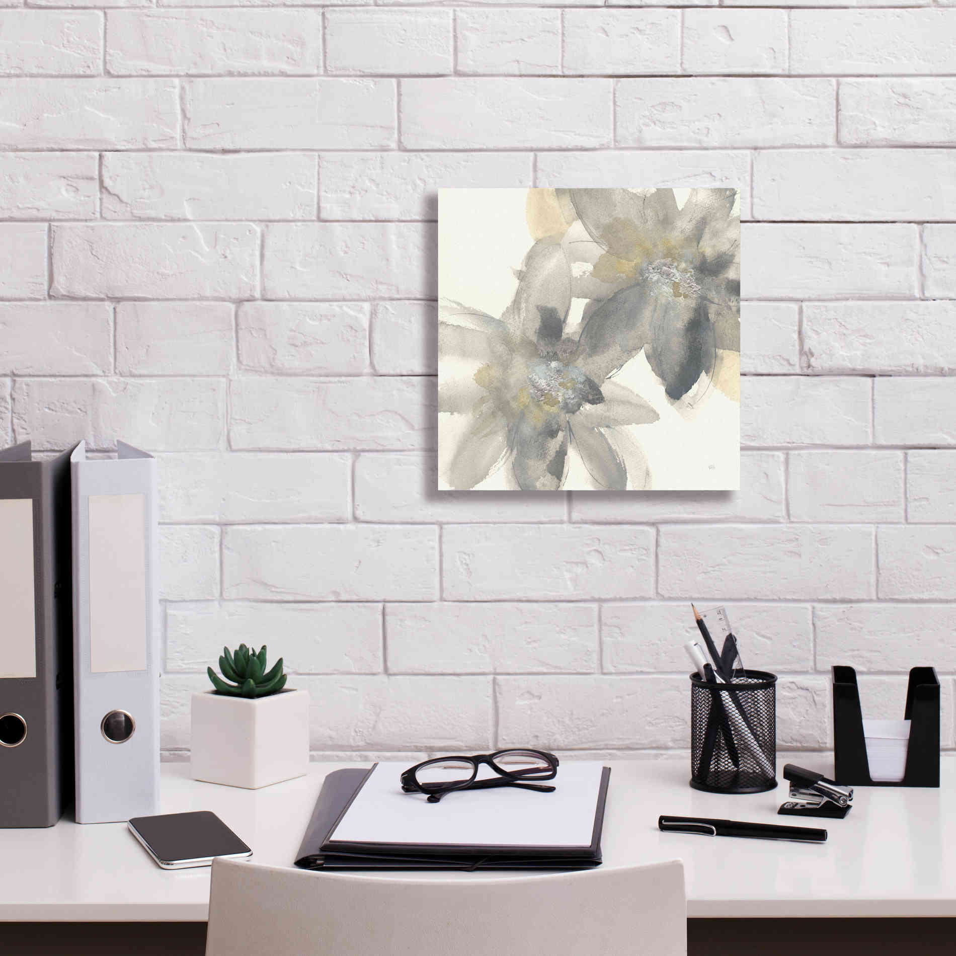 'Gray And Silver Flowers II' by Chris Paschke, Giclee Canvas Wall Art,12 x 12