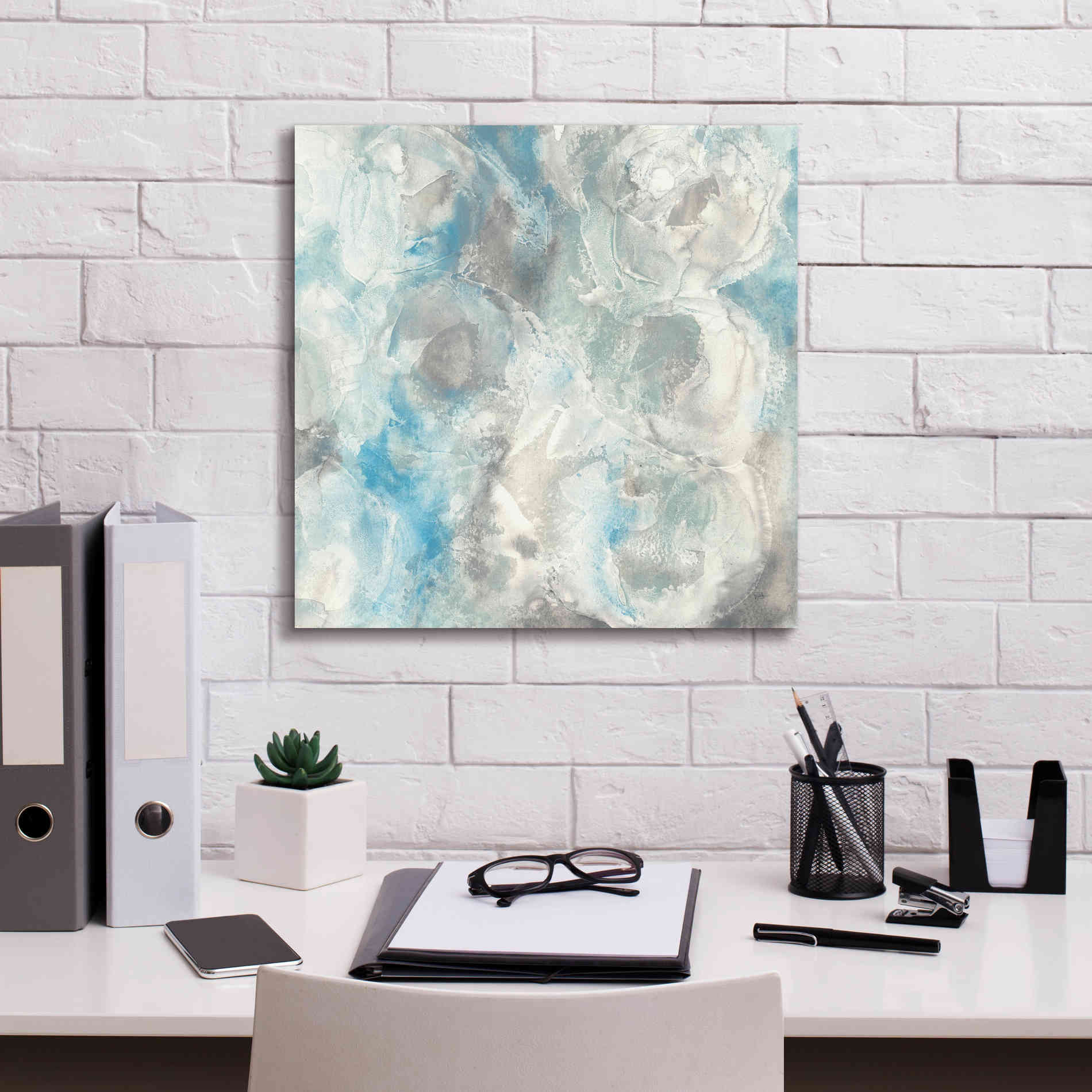 'Pale Blue Circles I' by Chris Paschke, Giclee Canvas Wall Art,18 x 18