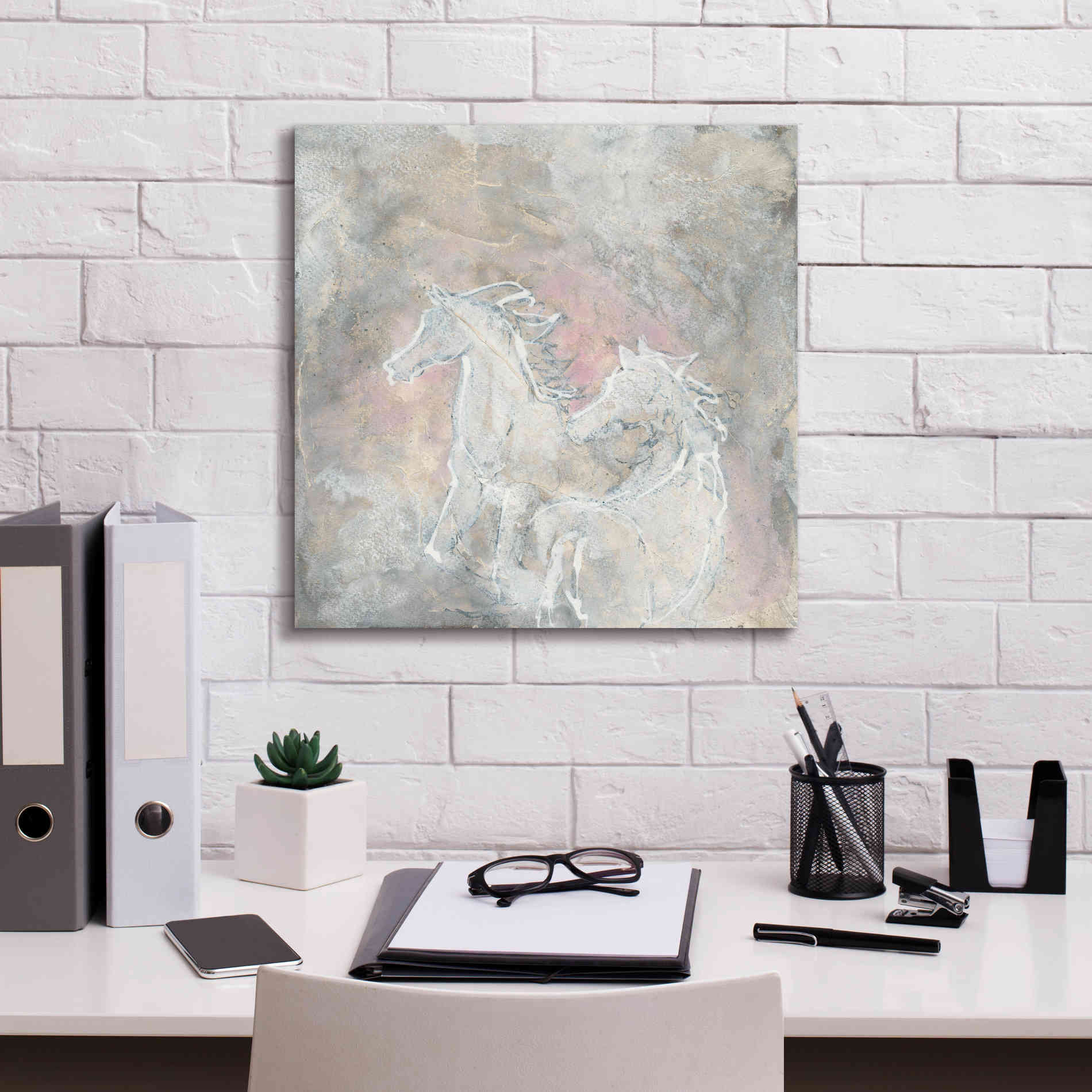 'Blush Horses I' by Chris Paschke, Giclee Canvas Wall Art,18 x 18