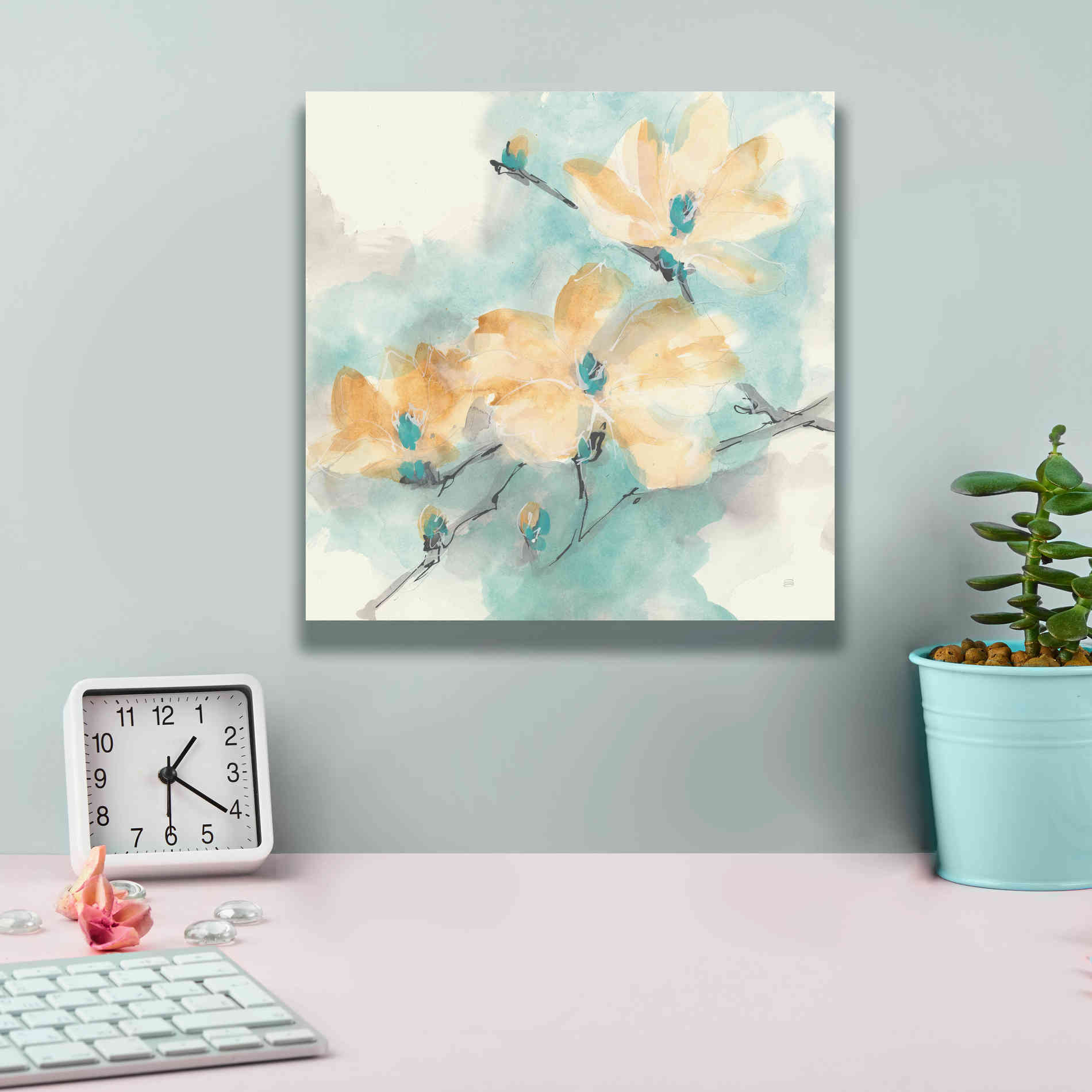 'Teal Buds II' by Chris Paschke, Giclee Canvas Wall Art,12 x 12