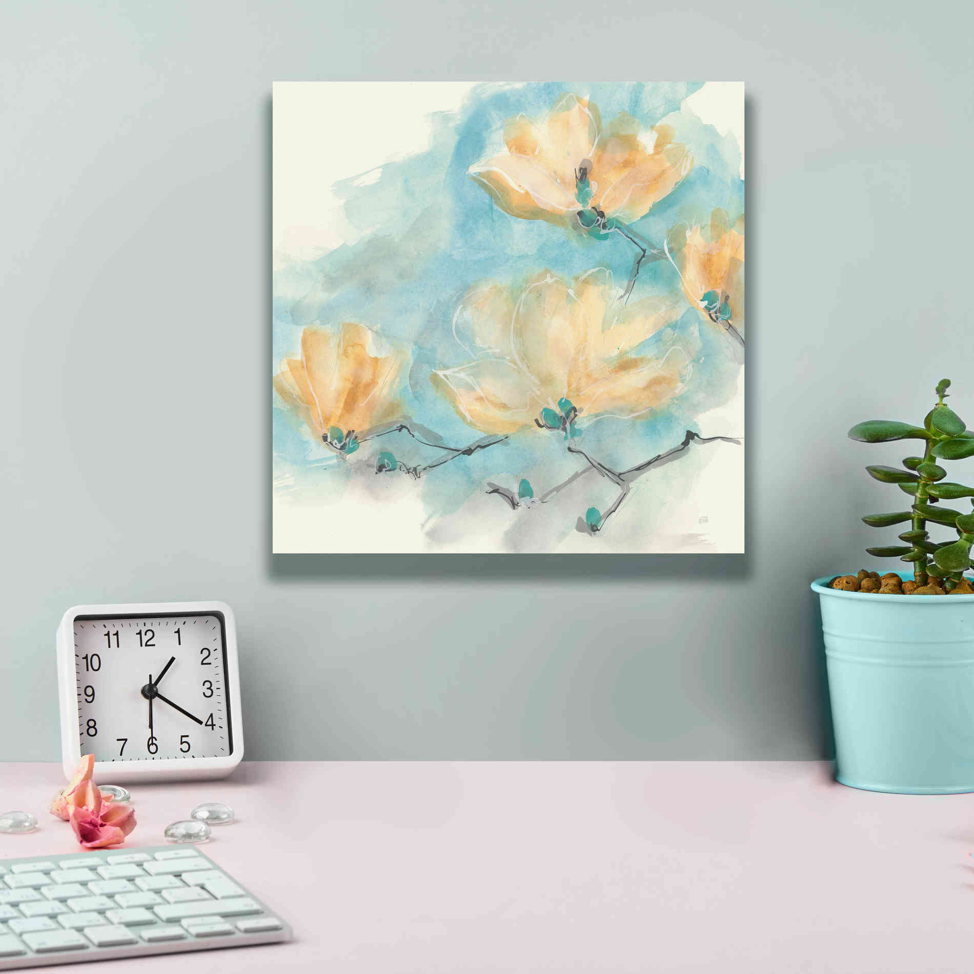 'Teal Buds III' by Chris Paschke, Giclee Canvas Wall Art,12 x 12