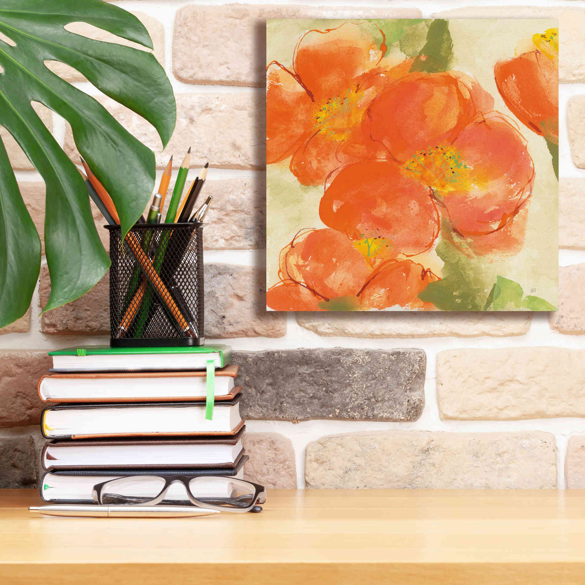 'Tangerine Poppies I' by Chris Paschke, Giclee Canvas Wall Art,12 x 12