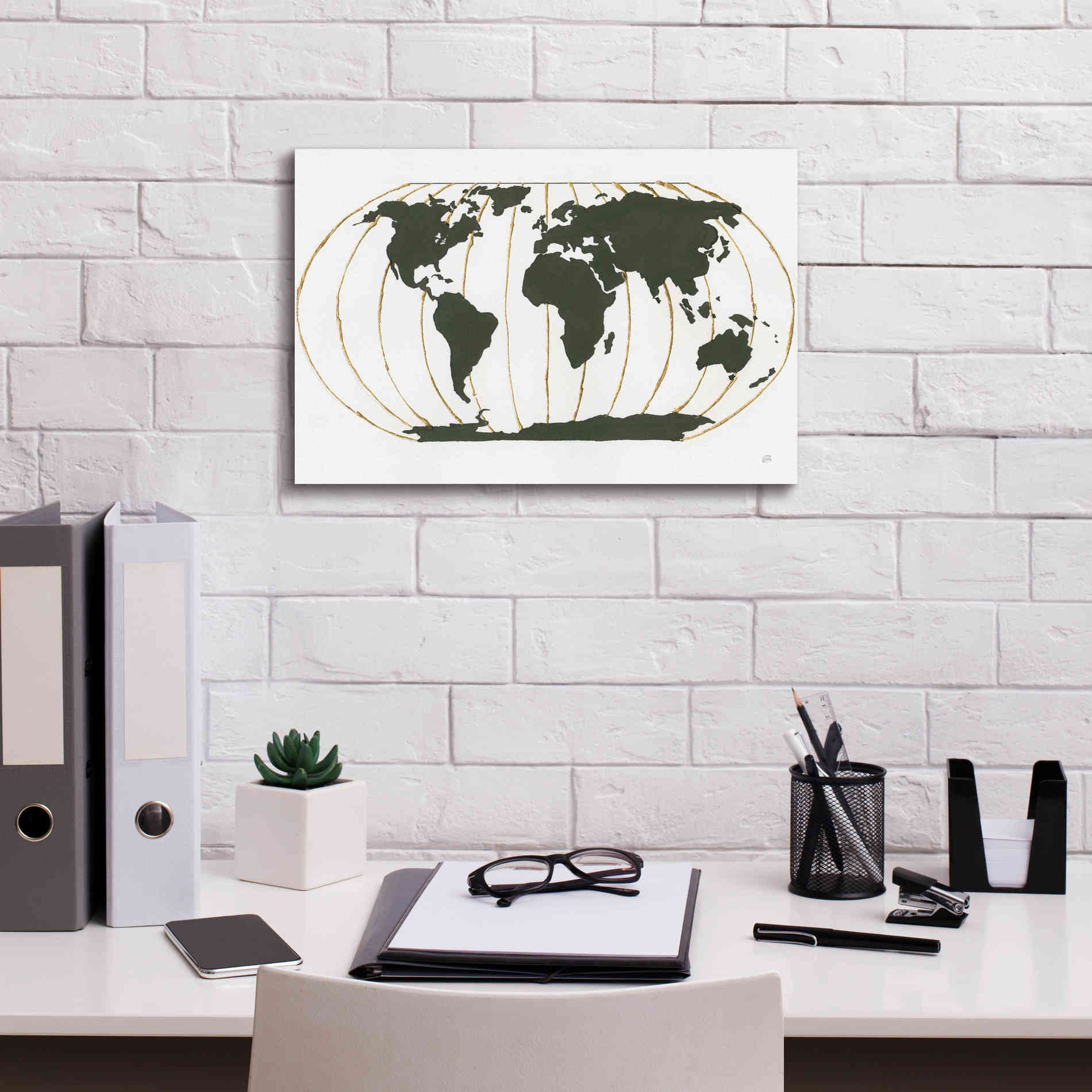 'World Map Gold Lines' by Chris Paschke, Giclee Canvas Wall Art,18 x 12