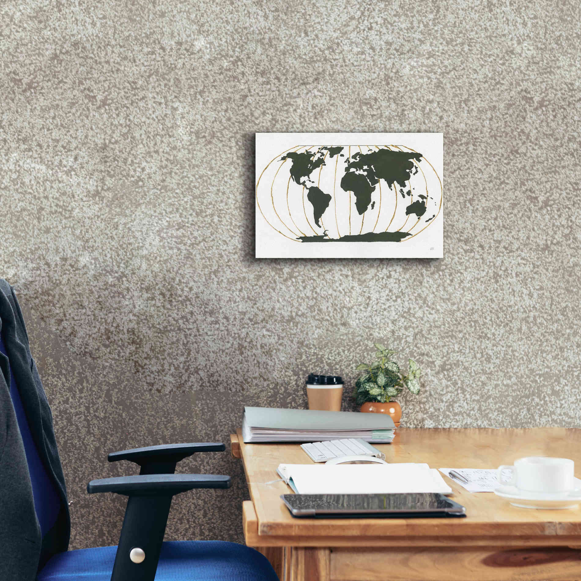 'World Map Gold Lines' by Chris Paschke, Giclee Canvas Wall Art,18 x 12