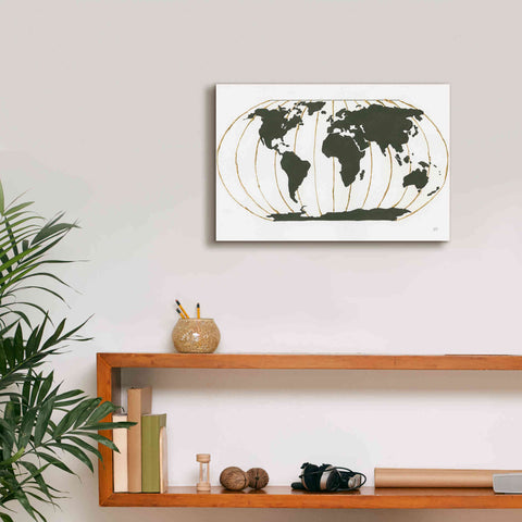 Image of 'World Map Gold Lines' by Chris Paschke, Giclee Canvas Wall Art,18 x 12
