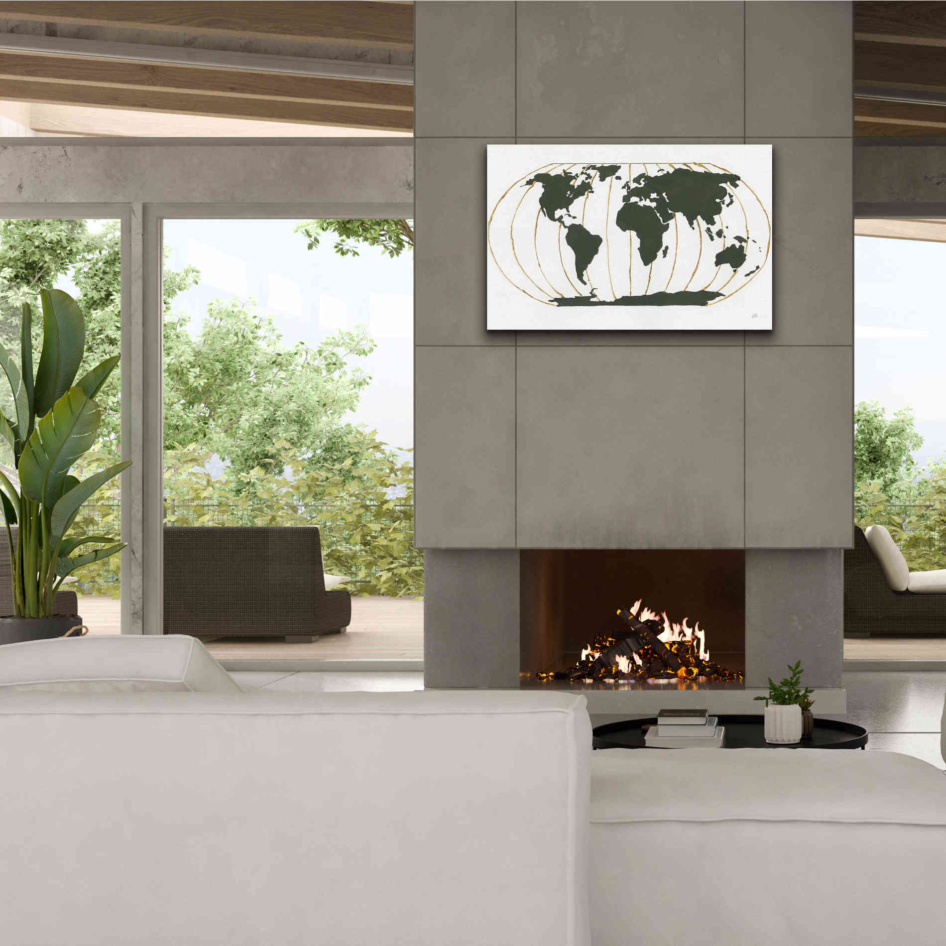 'World Map Gold Lines' by Chris Paschke, Giclee Canvas Wall Art,40 x 26