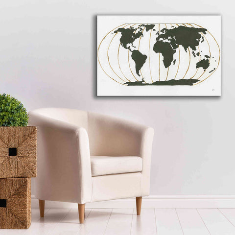 Image of 'World Map Gold Lines' by Chris Paschke, Giclee Canvas Wall Art,40 x 26
