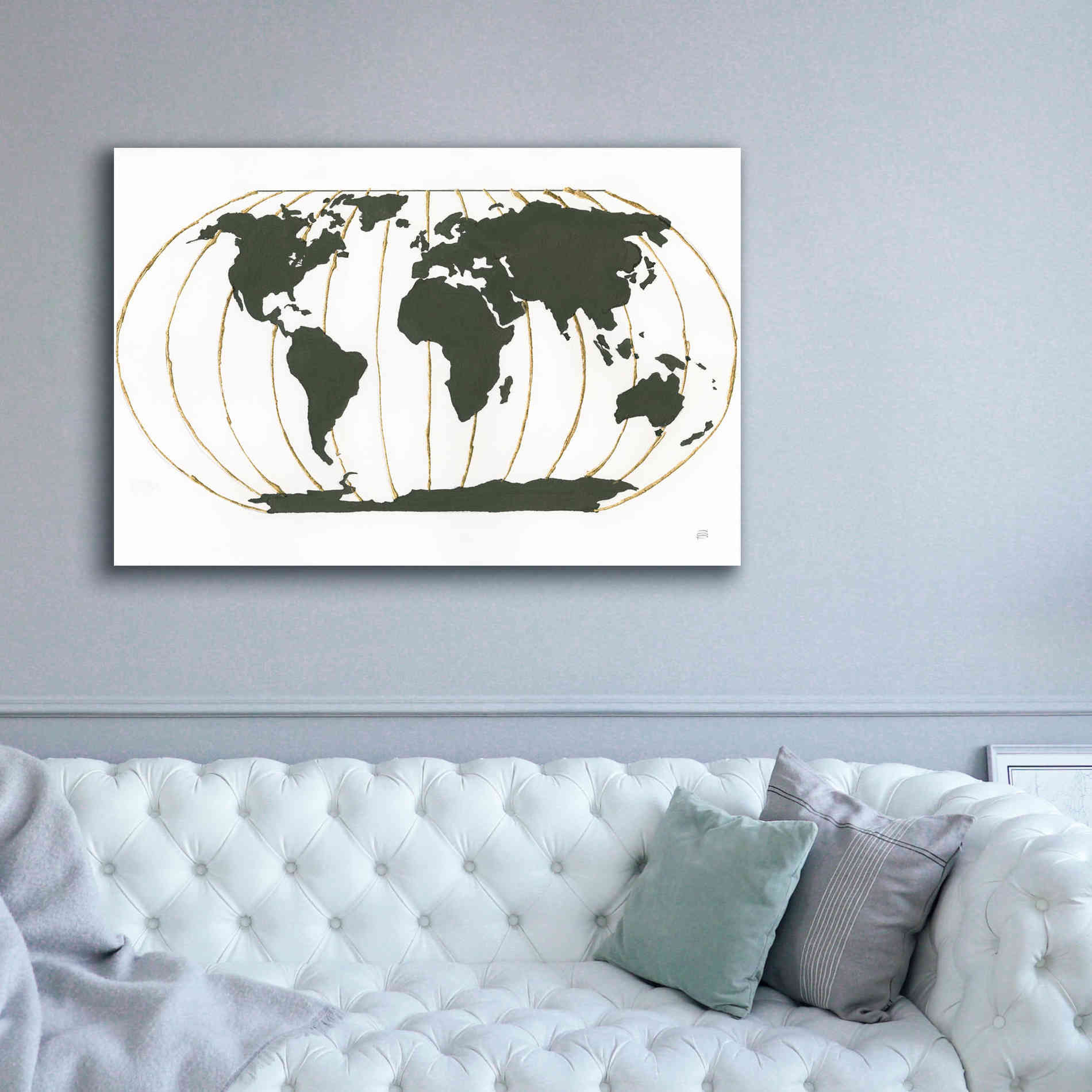 'World Map Gold Lines' by Chris Paschke, Giclee Canvas Wall Art,60 x 40