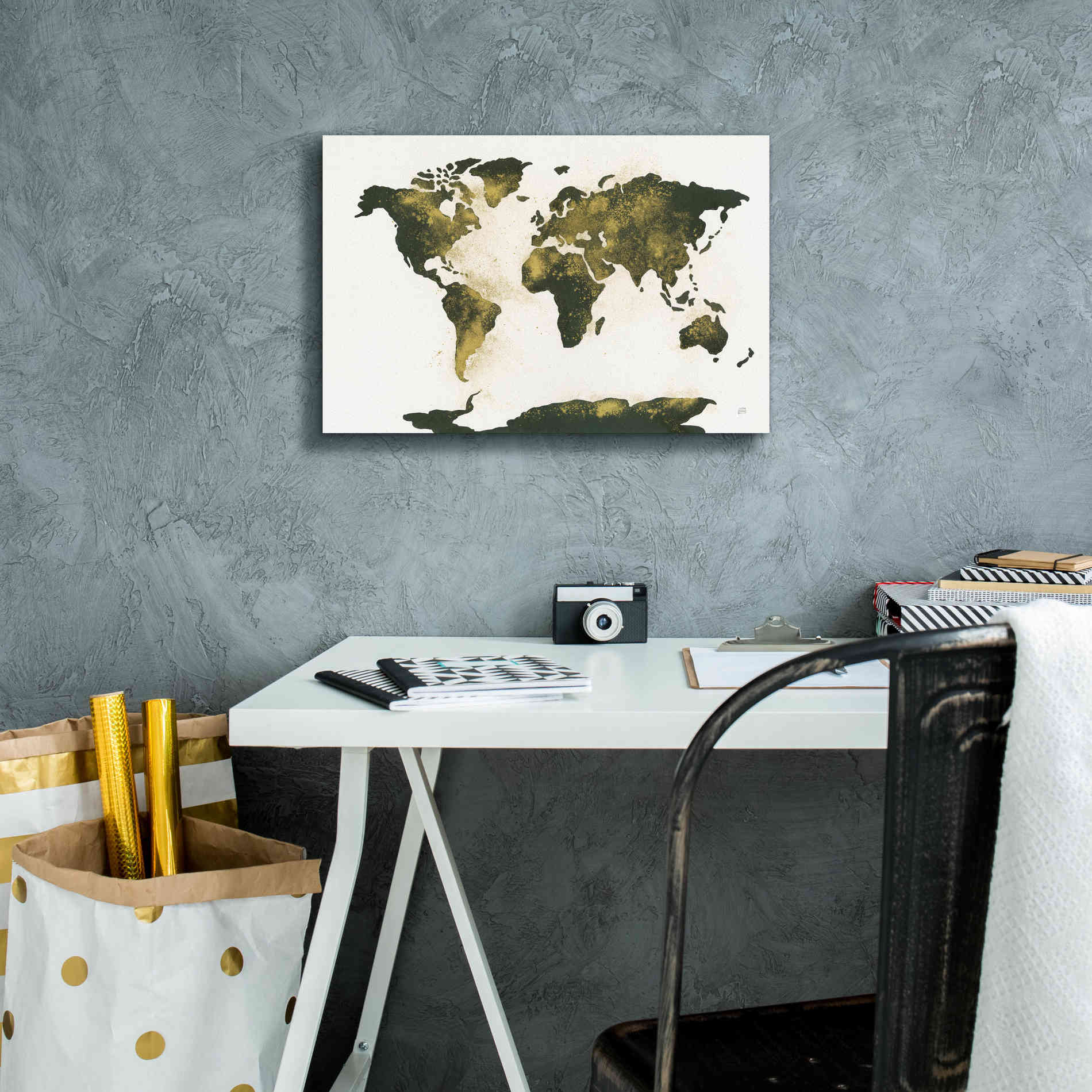'World Map Gold Dust' by Chris Paschke, Giclee Canvas Wall Art,18 x 12