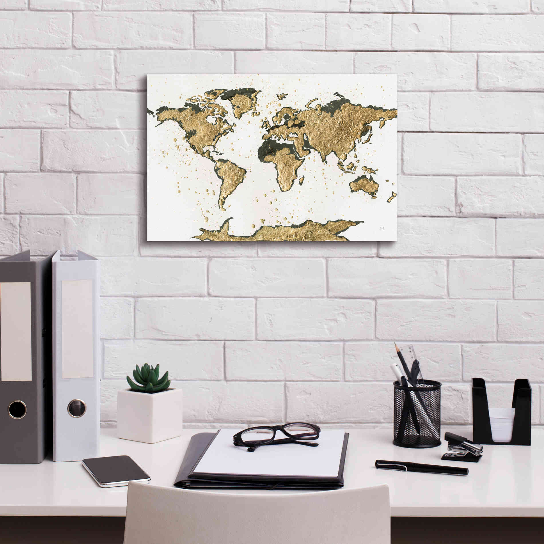 'World Map Gold Leaf' by Chris Paschke, Giclee Canvas Wall Art,18 x 12