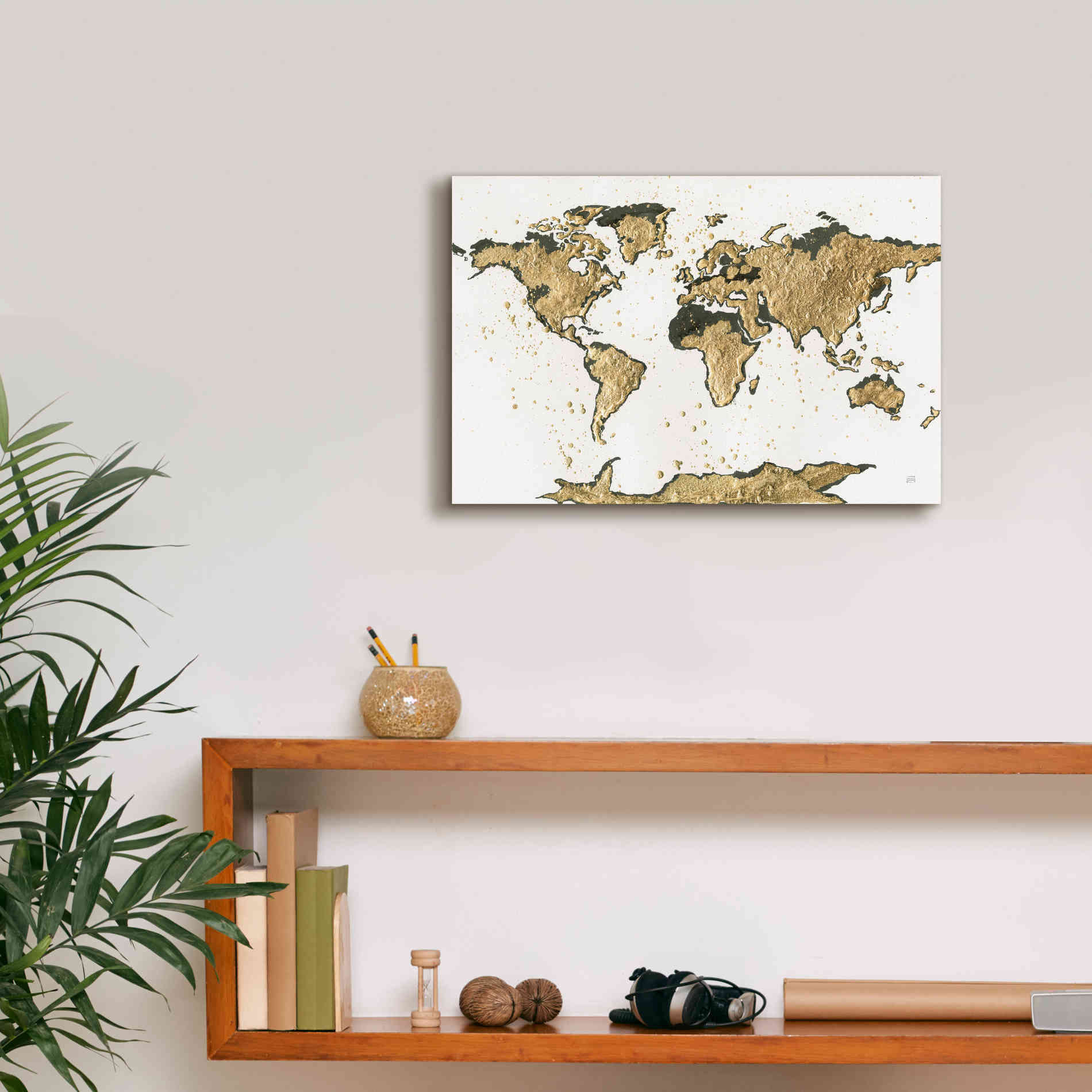 'World Map Gold Leaf' by Chris Paschke, Giclee Canvas Wall Art,18 x 12