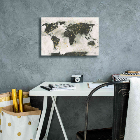 Image of 'World Map Gold Speckle' by Chris Paschke, Giclee Canvas Wall Art,18 x 12