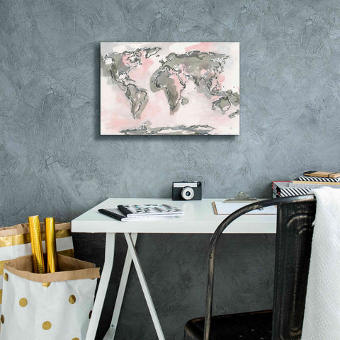 Image of 'World Map Blush' by Chris Paschke, Giclee Canvas Wall Art,18 x 12