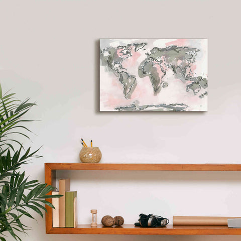 Image of 'World Map Blush' by Chris Paschke, Giclee Canvas Wall Art,18 x 12
