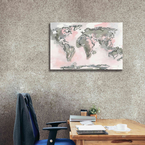Image of 'World Map Blush' by Chris Paschke, Giclee Canvas Wall Art,40 x 26