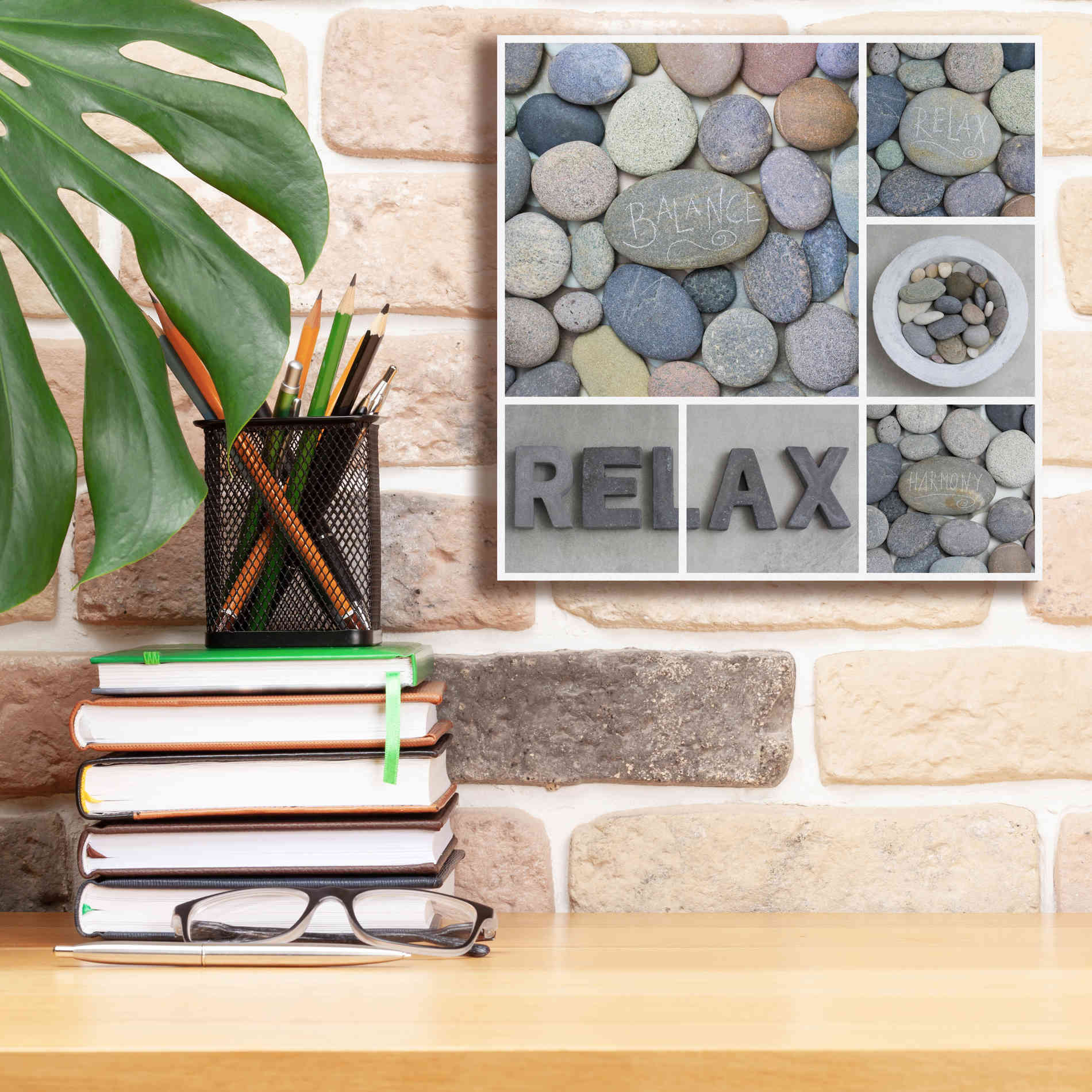 'Zen Pebble Relax Collage' by Andrea Haase, Giclee Canvas Wall Art,12 x 12