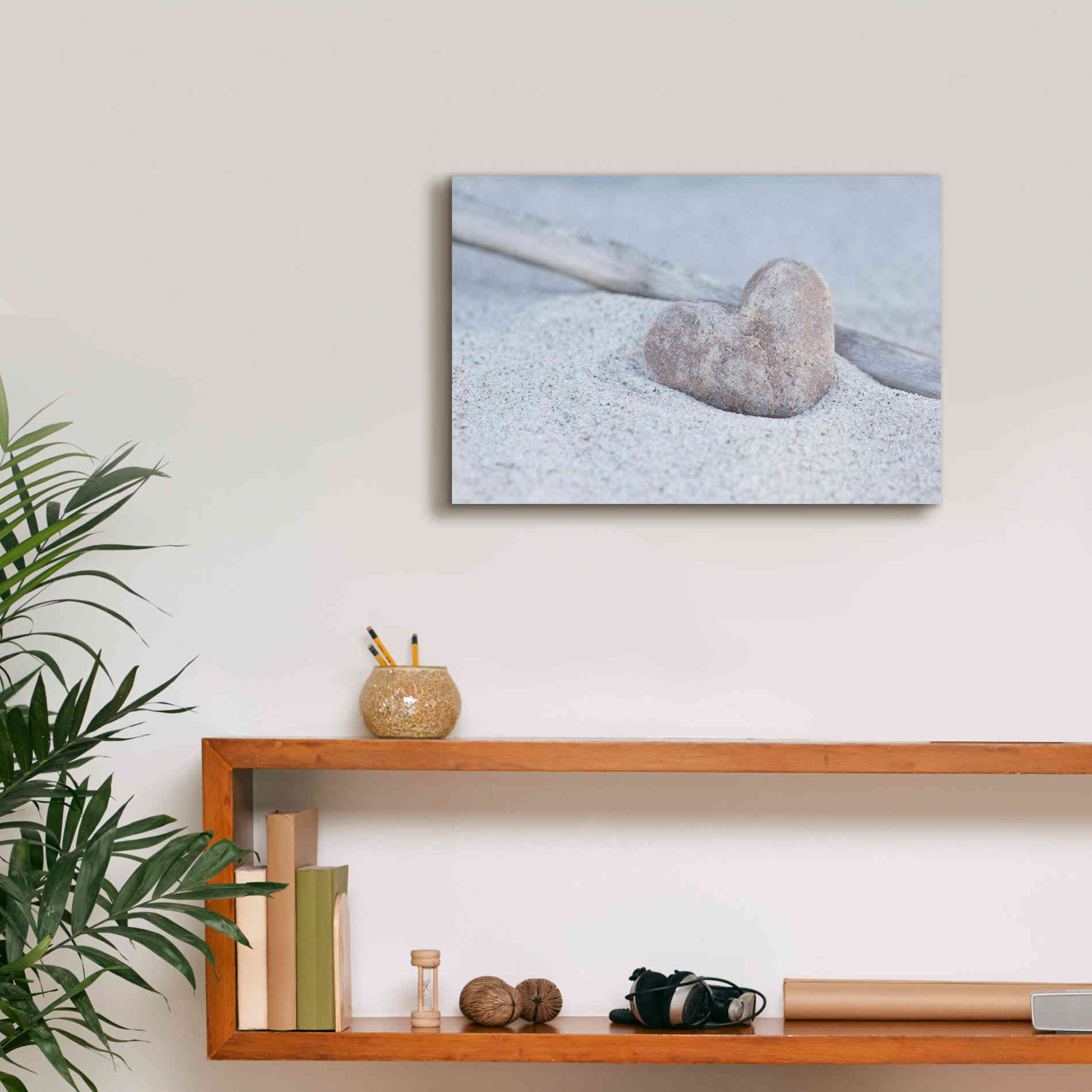 'Stone Heart Beach Still' by Andrea Haase, Giclee Canvas Wall Art,18 x 12