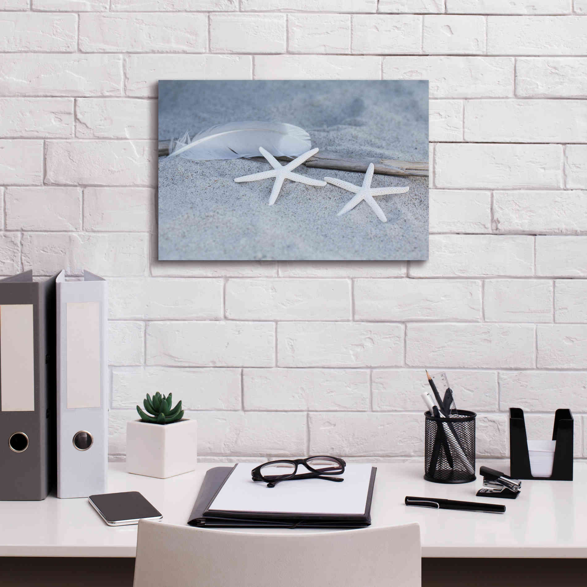 'Starfish Feather Beach Still' by Andrea Haase, Giclee Canvas Wall Art,18 x 12