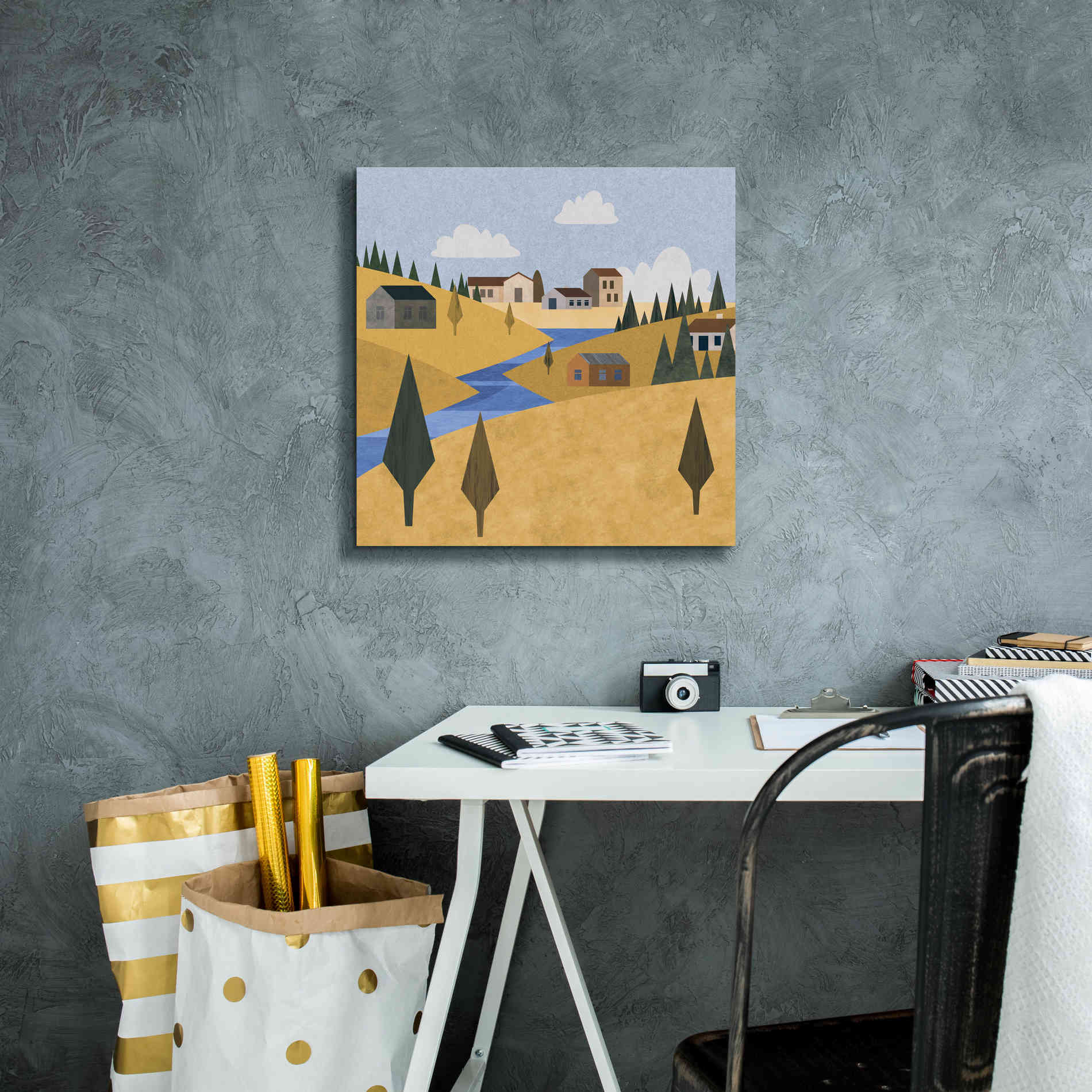 'River Valley Village' by Andrea Haase, Giclee Canvas Wall Art,18 x 18