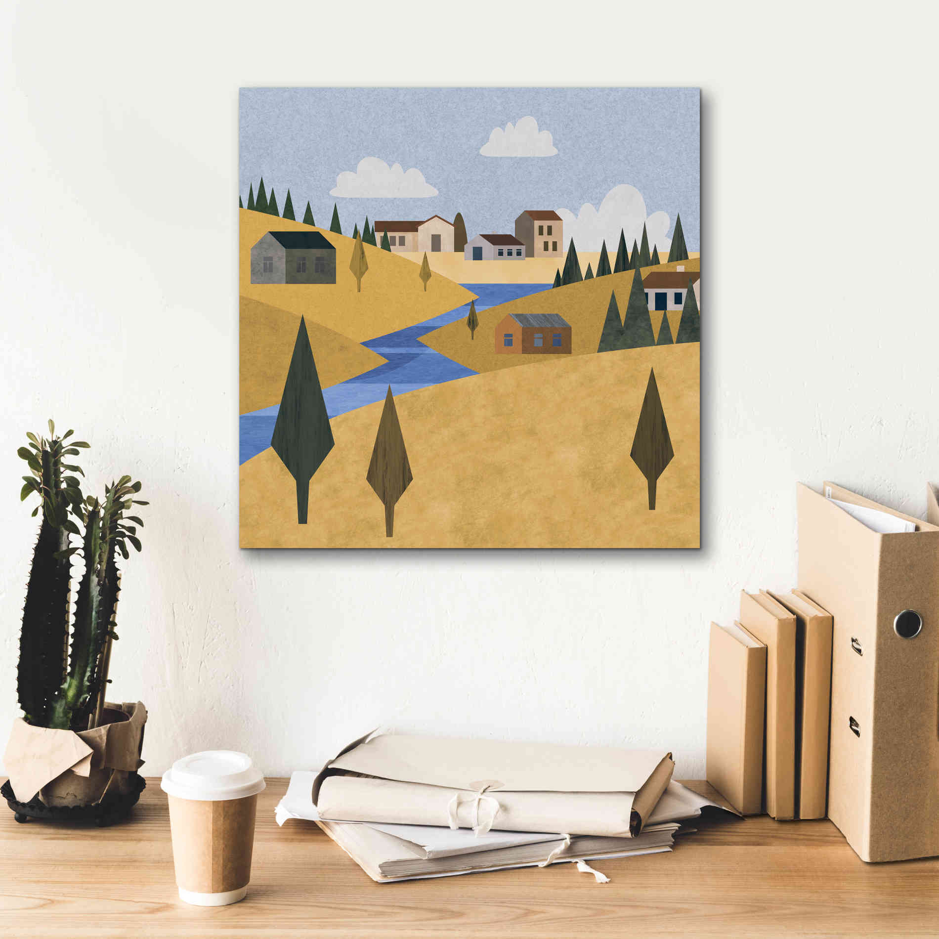 'River Valley Village' by Andrea Haase, Giclee Canvas Wall Art,18 x 18
