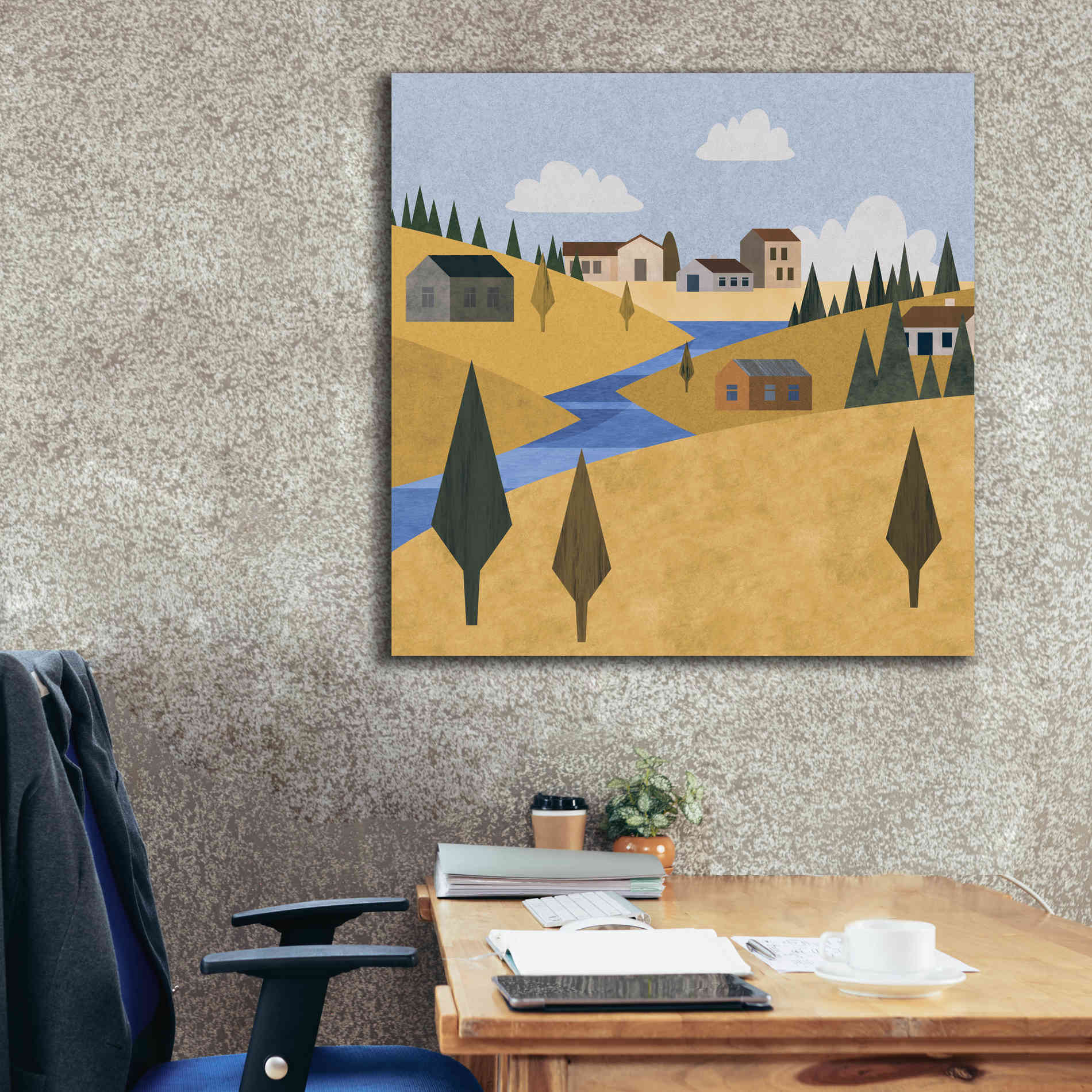'River Valley Village' by Andrea Haase, Giclee Canvas Wall Art,37 x 37