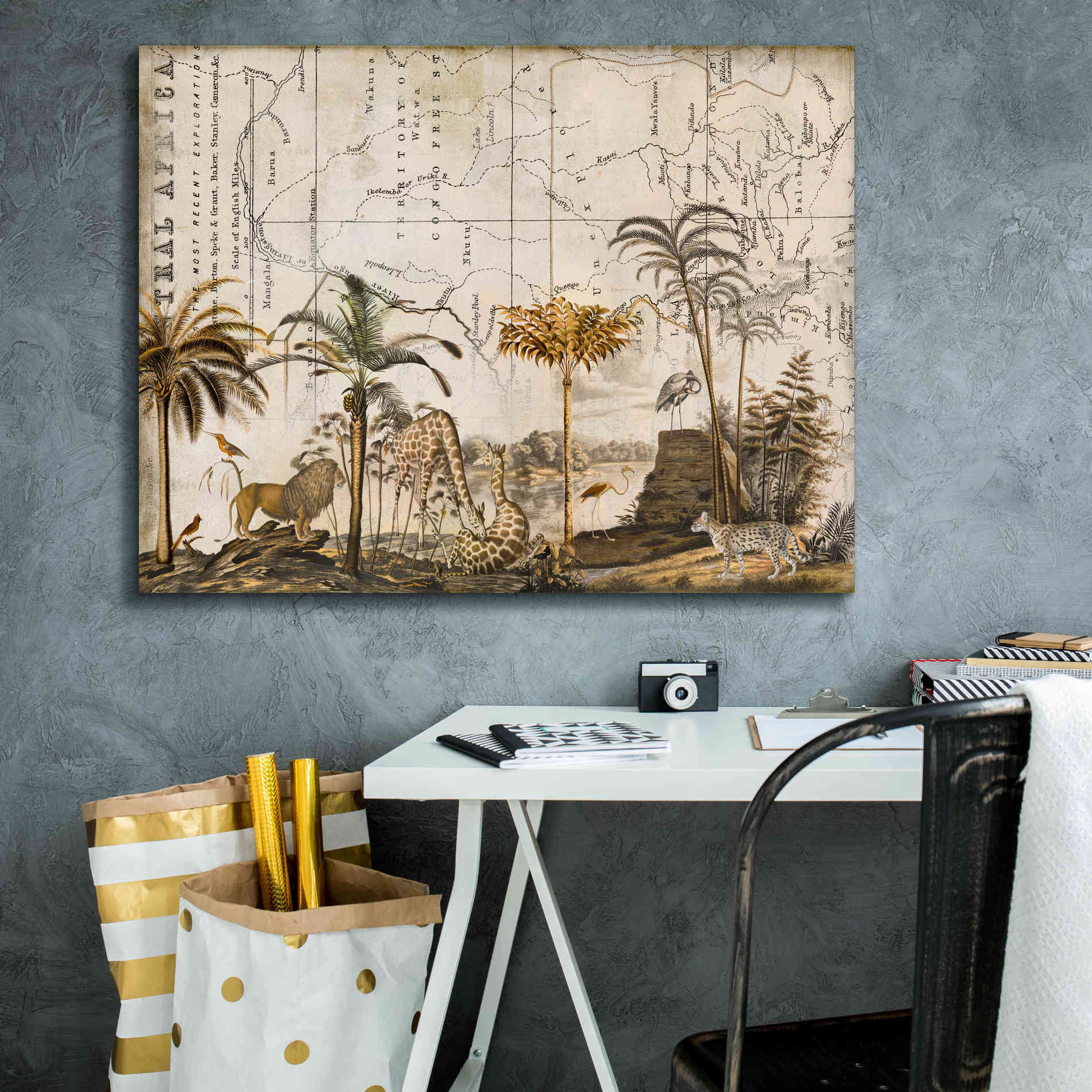 'Wild Animals Paradise Brown' by Andrea Haase Giclee Canvas Wall Art,34 x 26