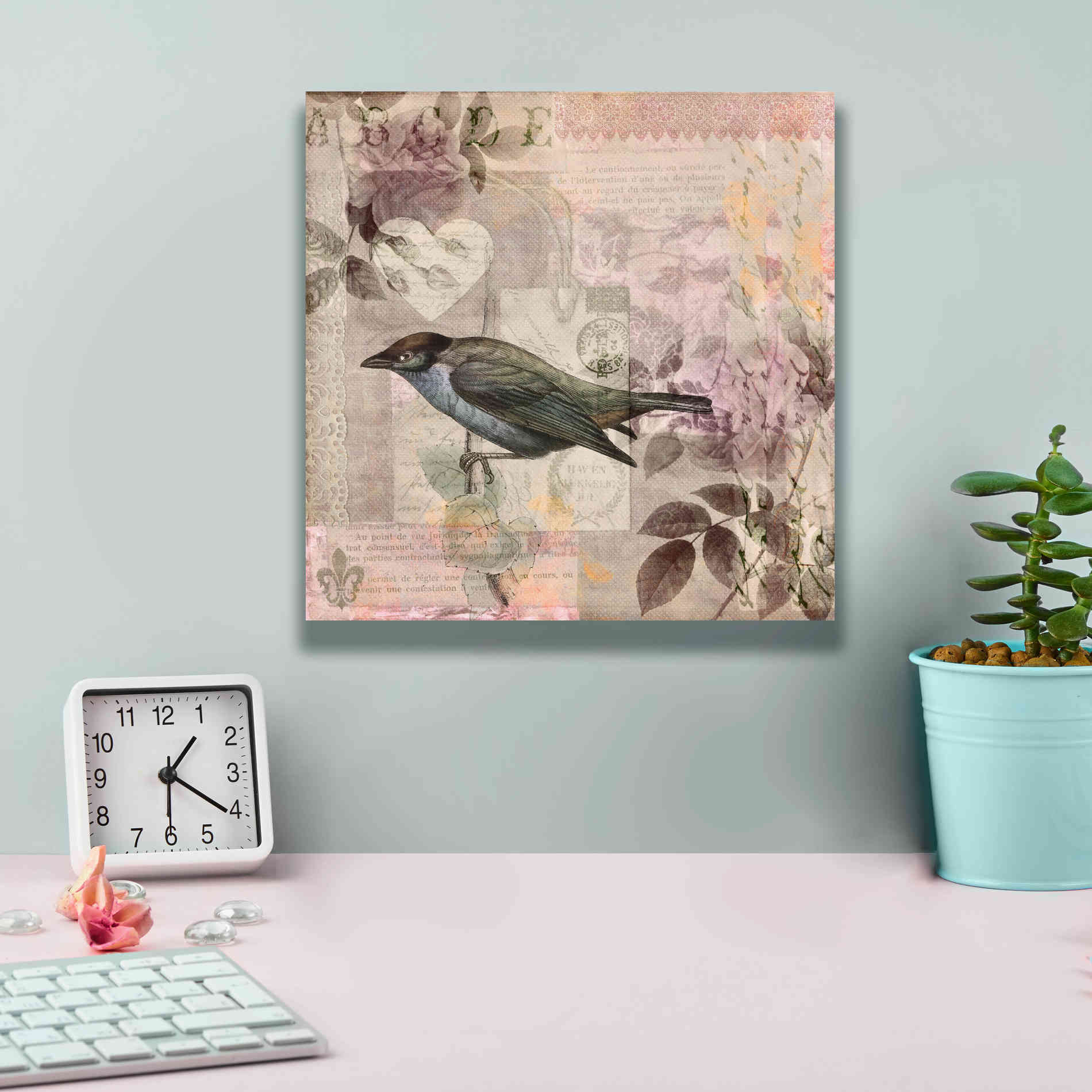 'Nostalgic Bird Collage' by Andrea Haase Giclee Canvas Wall Art,12 x 12