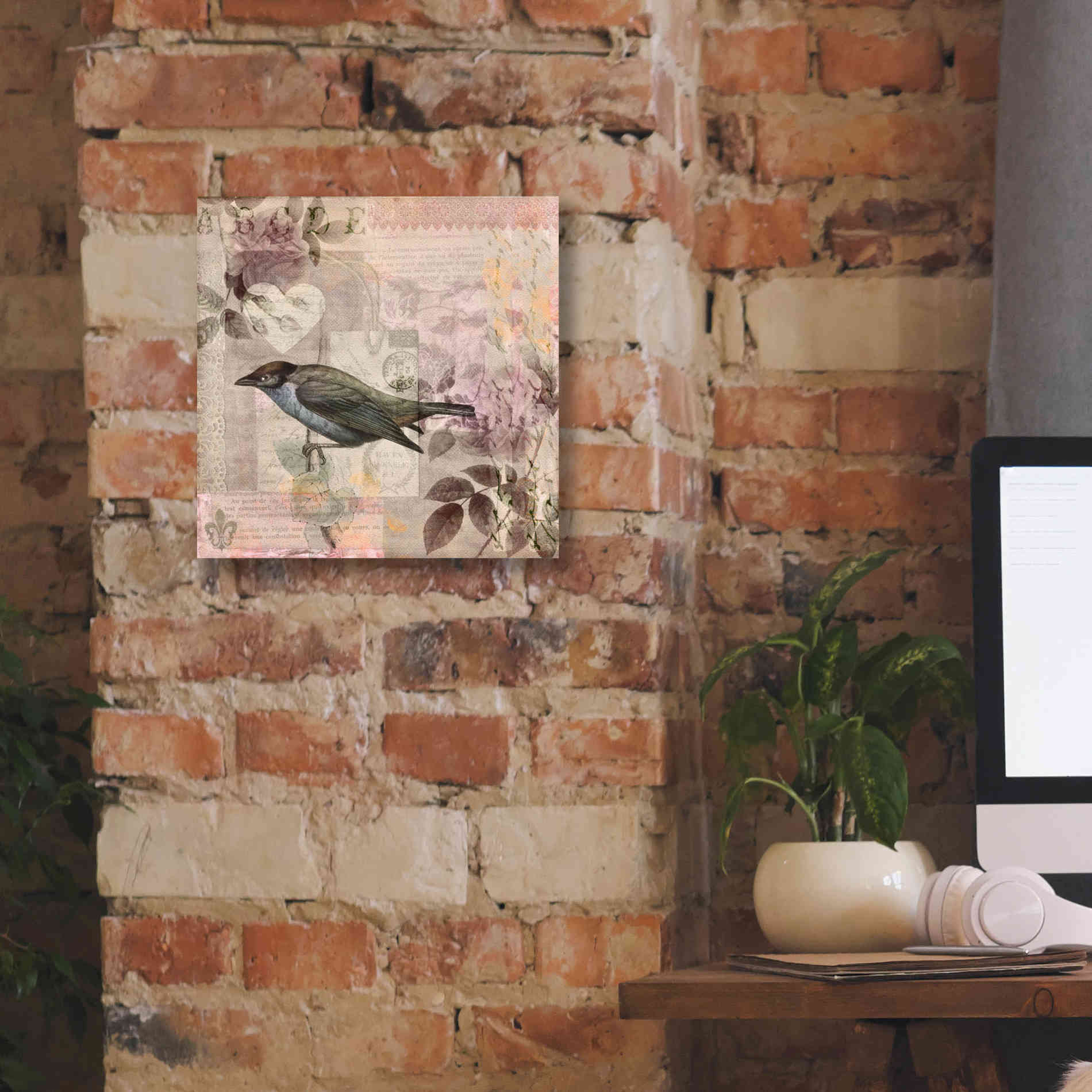 'Nostalgic Bird Collage' by Andrea Haase Giclee Canvas Wall Art,12 x 12