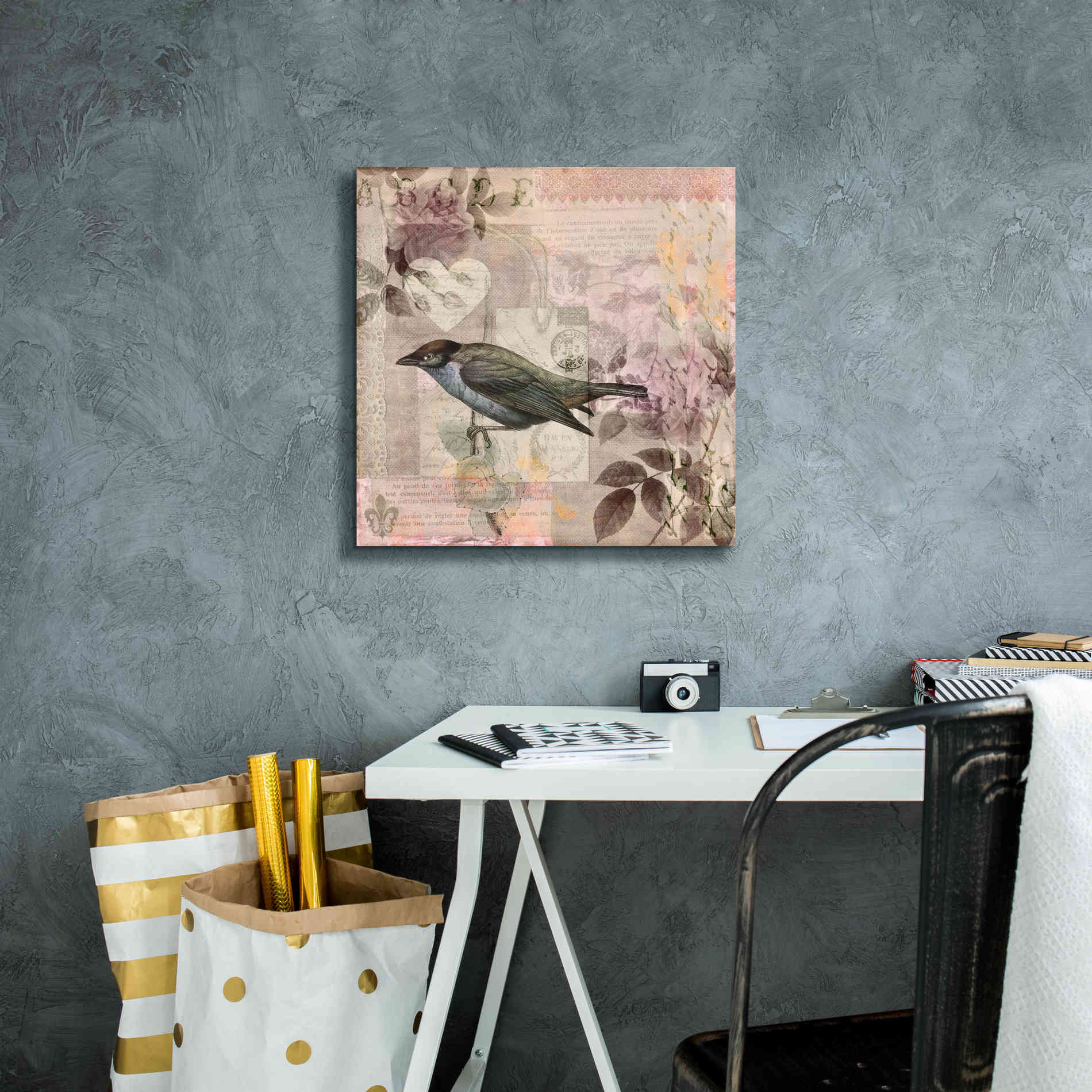 'Nostalgic Bird Collage' by Andrea Haase Giclee Canvas Wall Art,18 x 18