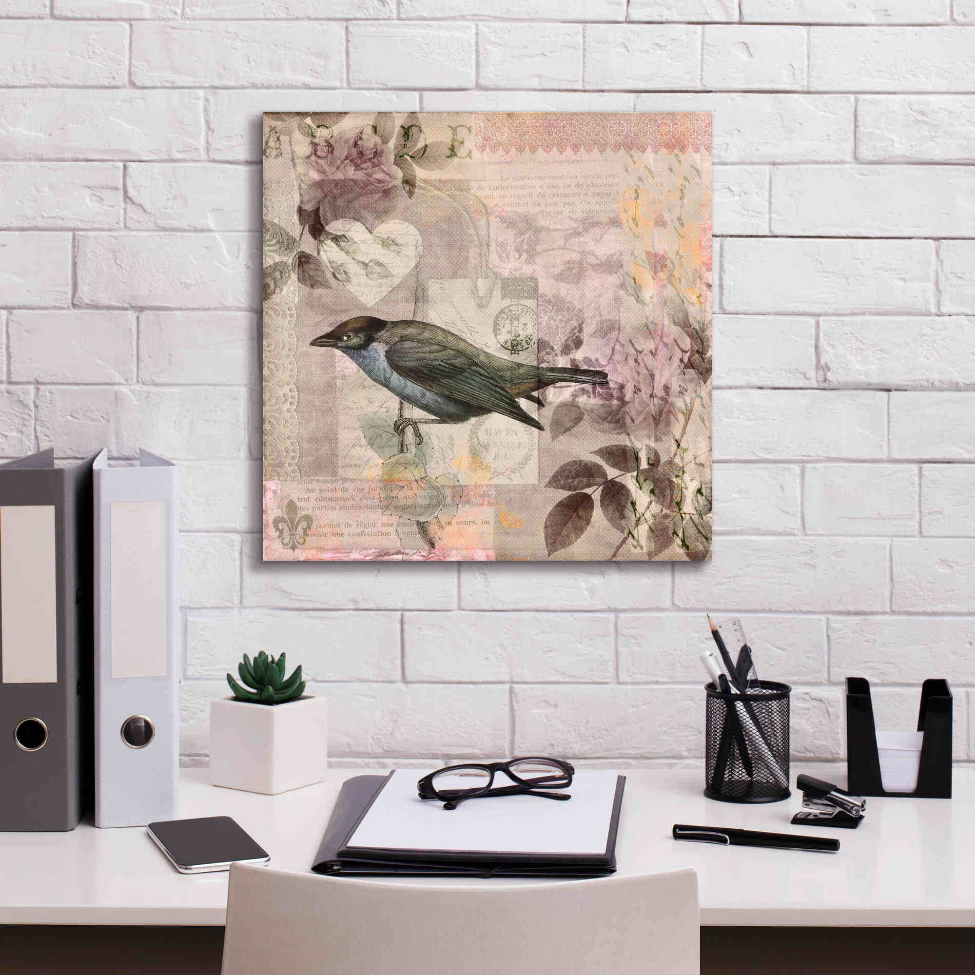 'Nostalgic Bird Collage' by Andrea Haase Giclee Canvas Wall Art,18 x 18