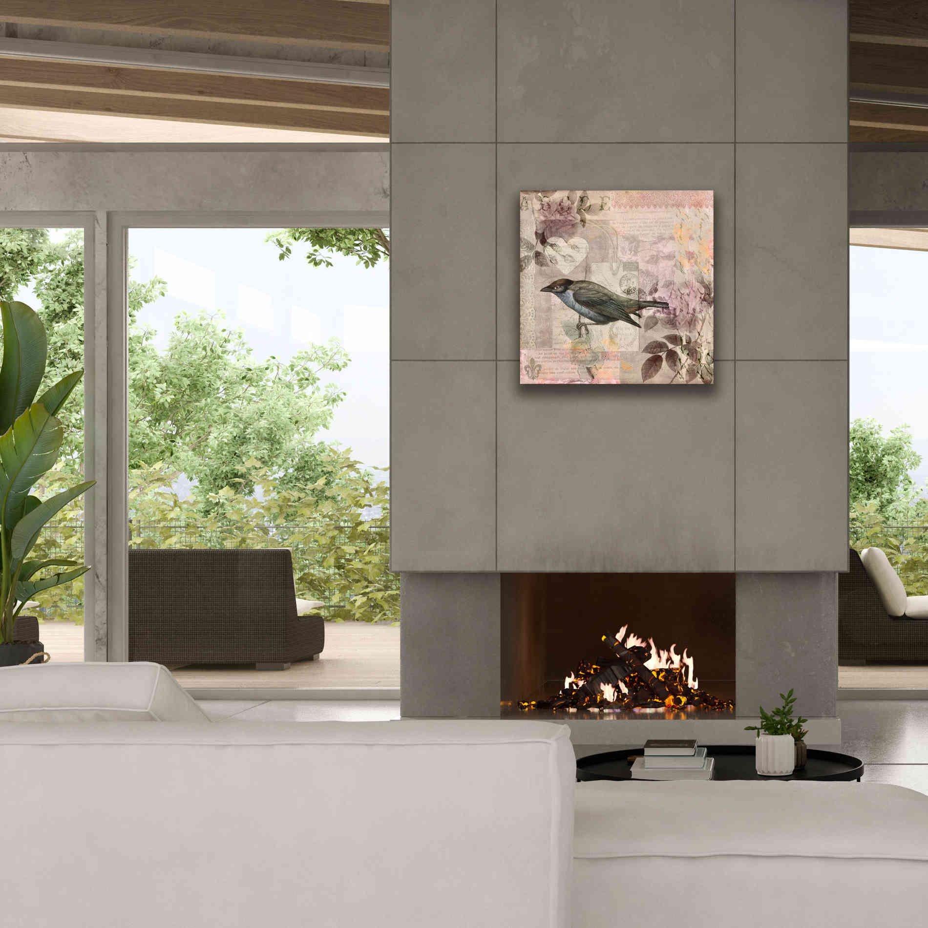 'Nostalgic Bird Collage' by Andrea Haase Giclee Canvas Wall Art,26 x 26