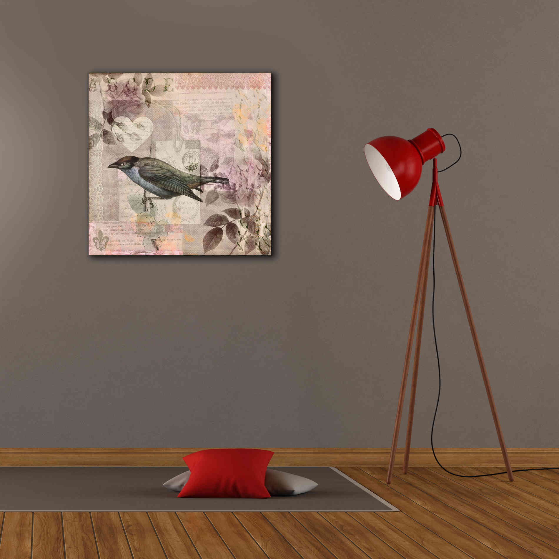 'Nostalgic Bird Collage' by Andrea Haase Giclee Canvas Wall Art,26 x 26