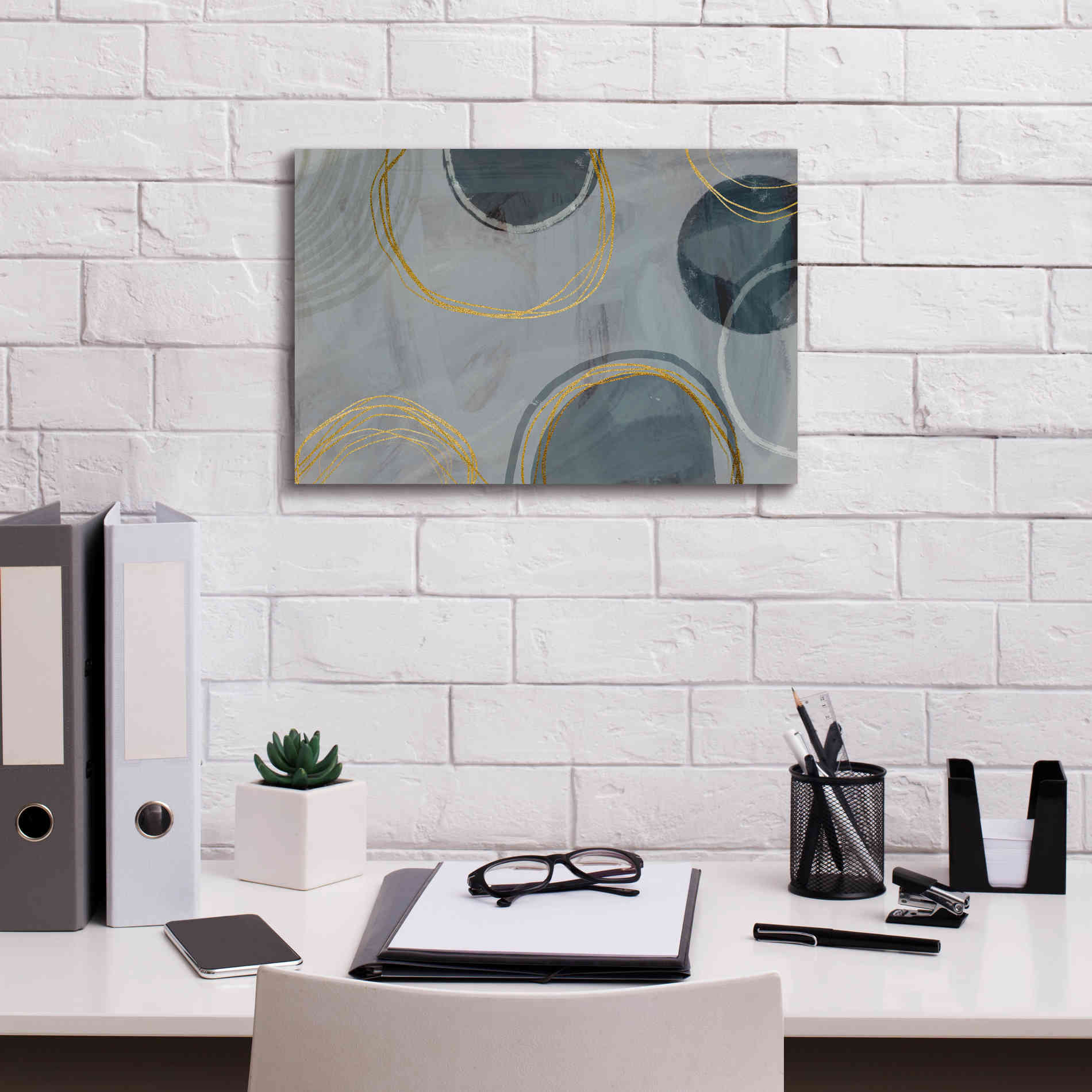'Golden Line Abstraction' by Andrea Haase Giclee Canvas Wall Art,18 x 12