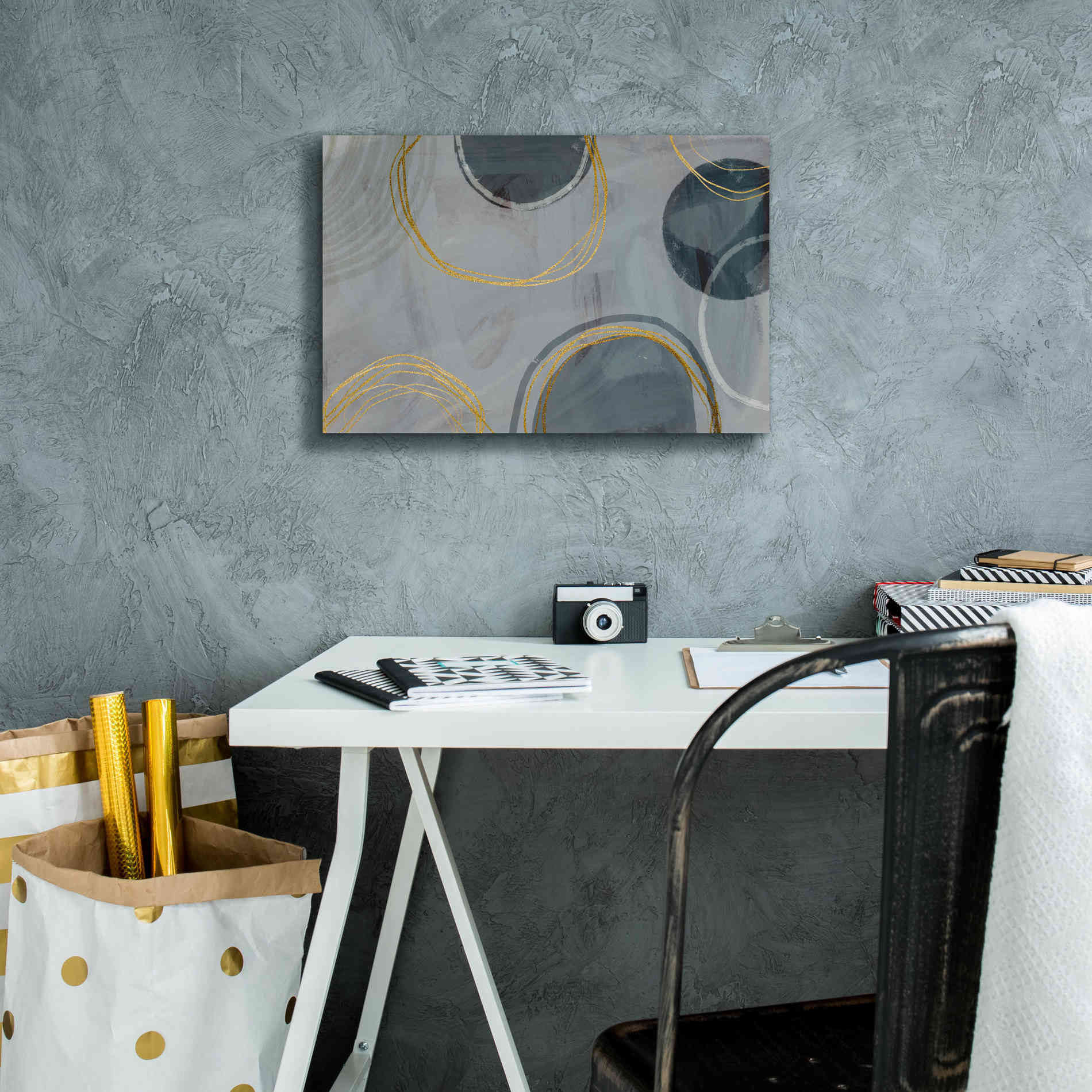 'Golden Line Abstraction' by Andrea Haase Giclee Canvas Wall Art,18 x 12