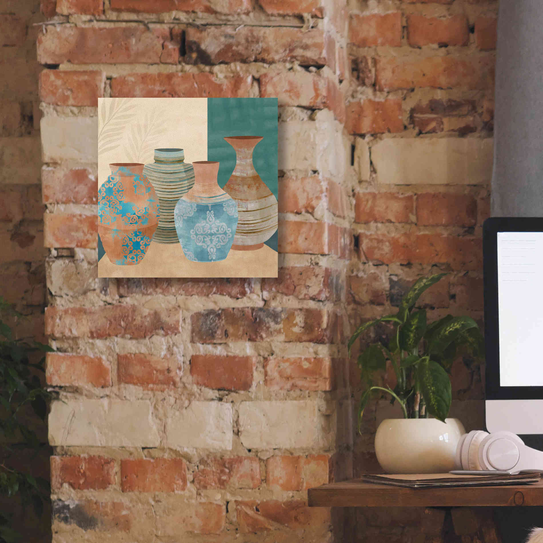 'Earthenware Pots II' by Flora Kouta Giclee Canvas Wall Art,12 x 12